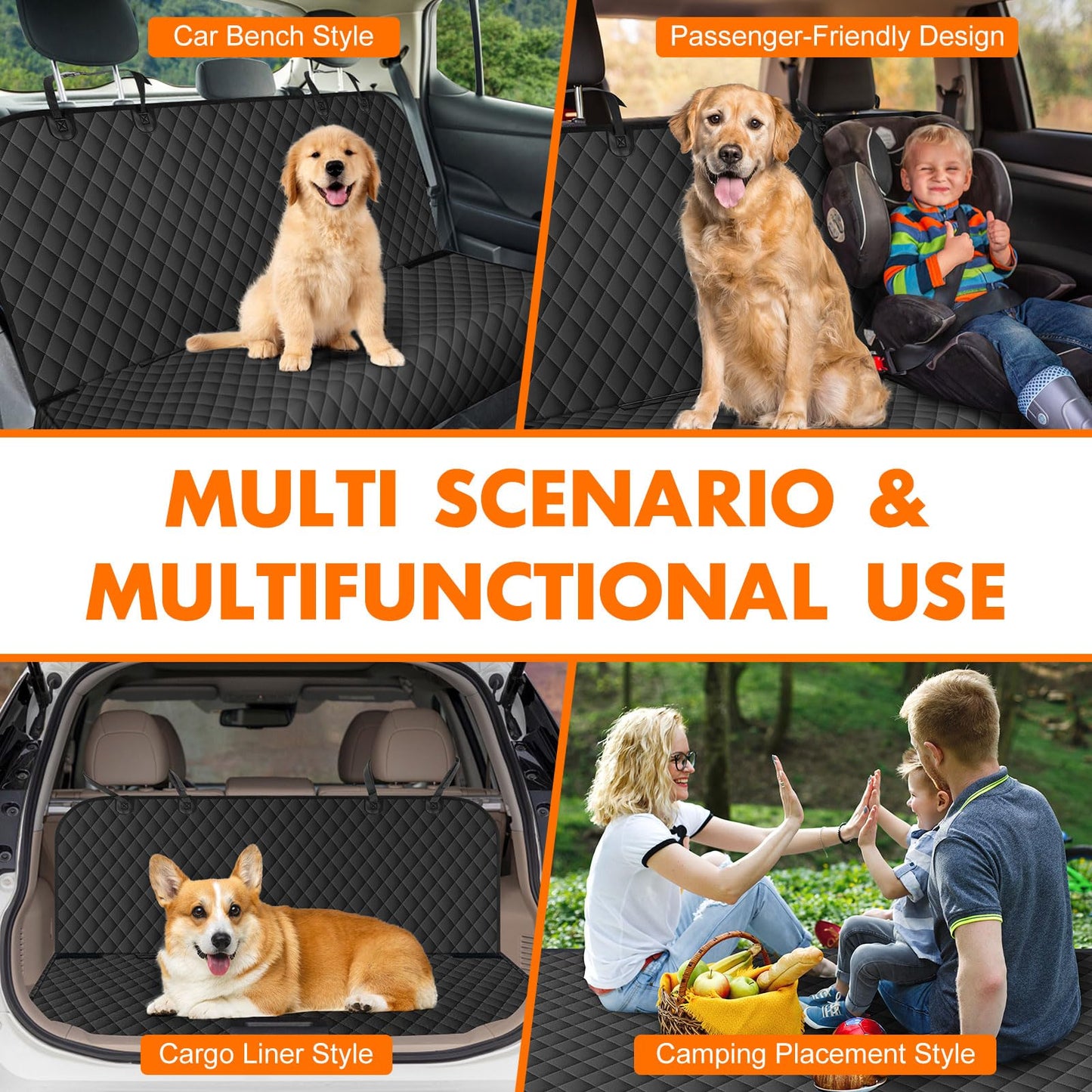 NECKORY Backseat Cover for Dogs, Waterproof and Non-Slip Pet Bench Seat Covers, Car Seat Protector for Back Seat, Universal Size Rear Car Seat Cover Fits Cars, Trucks and SUVs, Black