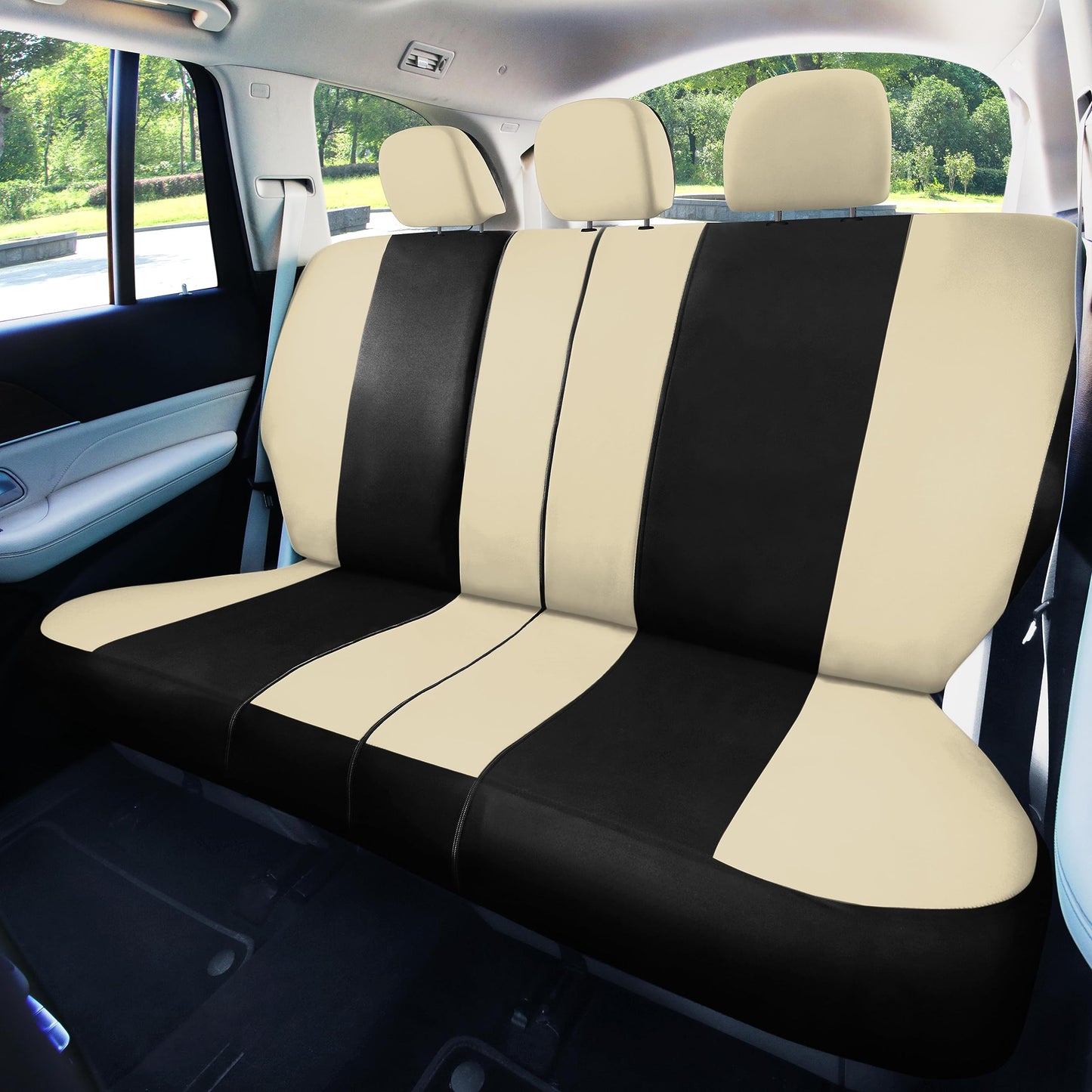 FH Group Car Seat Covers Full Set Cloth - Universal Fit, Automotive Seat Covers, Low Back Front Seat Covers, Airbag Compatible, Split Bench Rear Seat, Car Seat Cover for SUV, Sedan, Van Beige