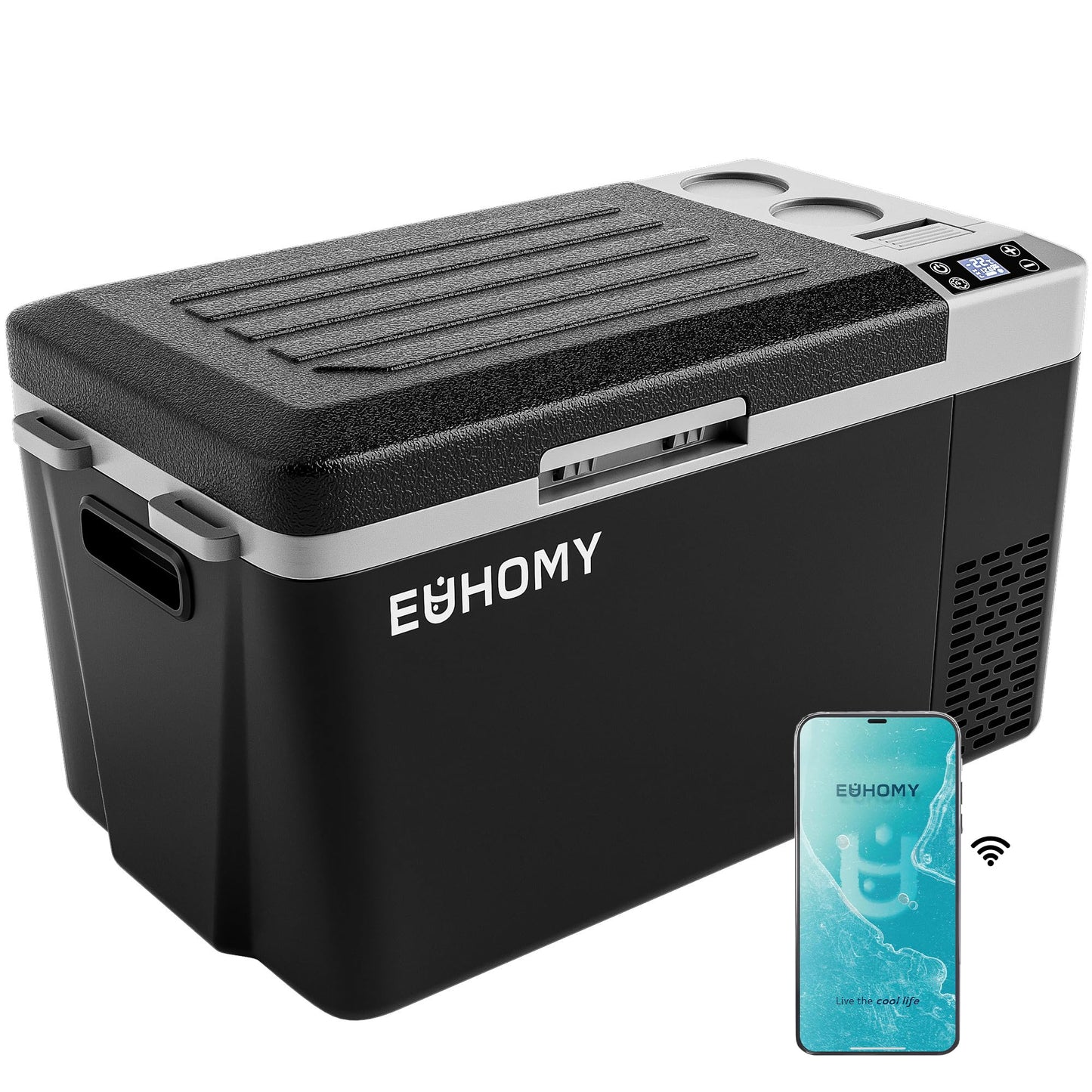 EUHOMY 12 Volt Refrigerator, 24QT(23L) Electric Cooler, Car Fridge APP Control, Car Refrigerator 12/24V DC 100-240V AC, Portable Freezer Usable Battery for Camping, Travel, Truck, Outdoor
