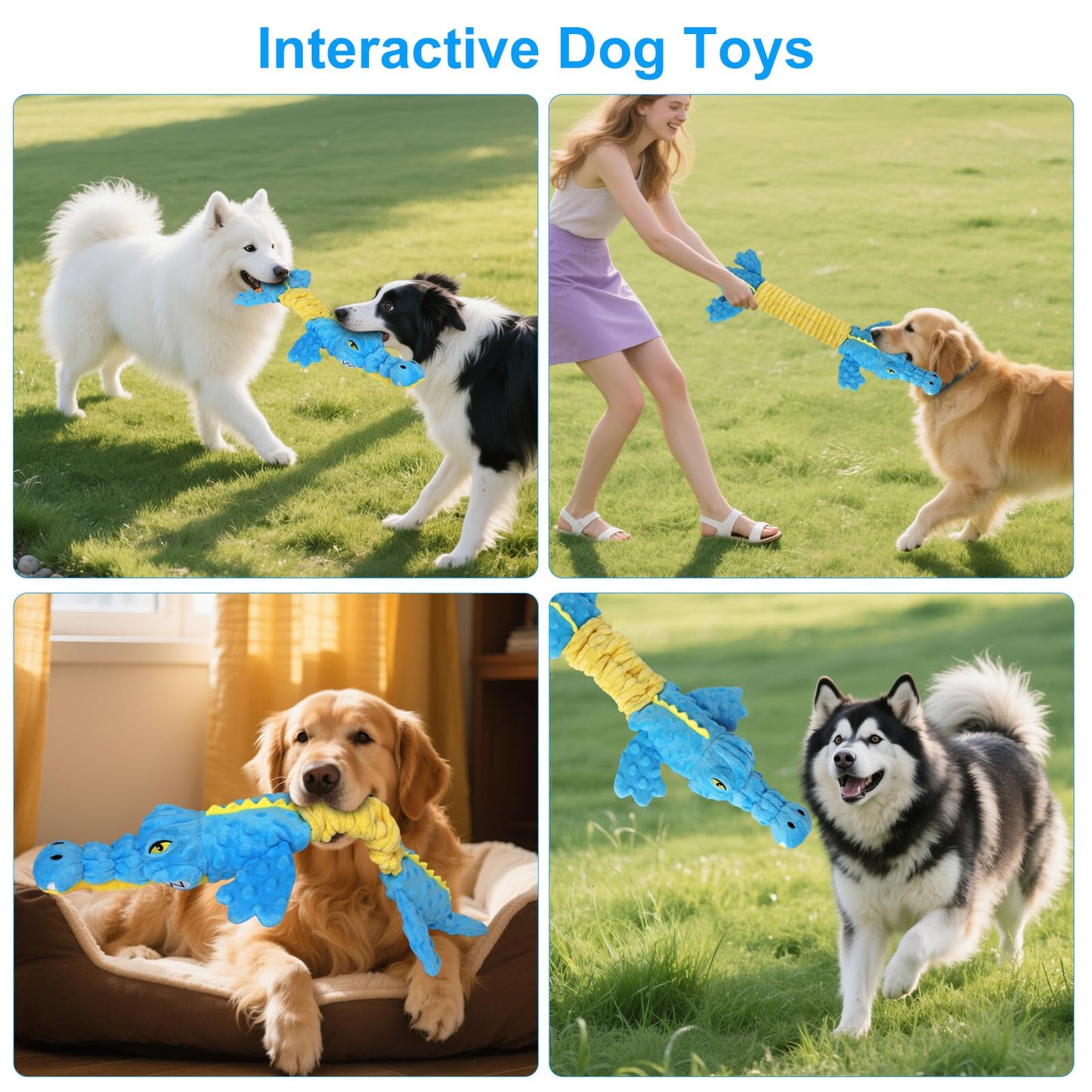 Homounter Dog Toys Cute Crocodile Squeaky Plush Pet Toy for Small to Large Breeds Interactive Chew Toy with Whistle & Crinkle Paper Tough Pet Toys for Aggressive Chewers and Puppies & Dog Lovers