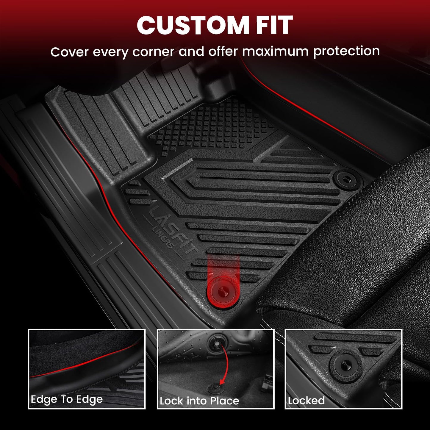 LASFIT Floor Mats Fit for Chrysler Town & Country 2008-2016/Dodge Grand Caravan 2008-2020, All Weather TPE Fit Floor Liner for Chrysler Town & Country & Dodge Grand Caravan 3 Row Car Mats, Black