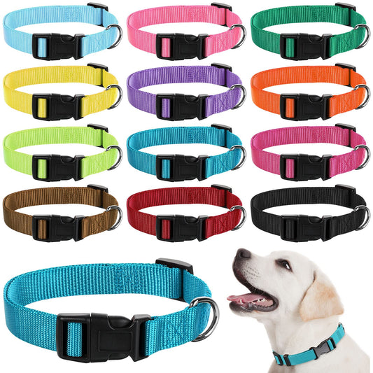 Buryeah 12 Pieces Adjustable Dog Collar Bulk, Nylon Puppy Dog Collars with Quick Release Buckle Collar Bulk for Pets Walking Running Training, Medium(Mixed Colors)