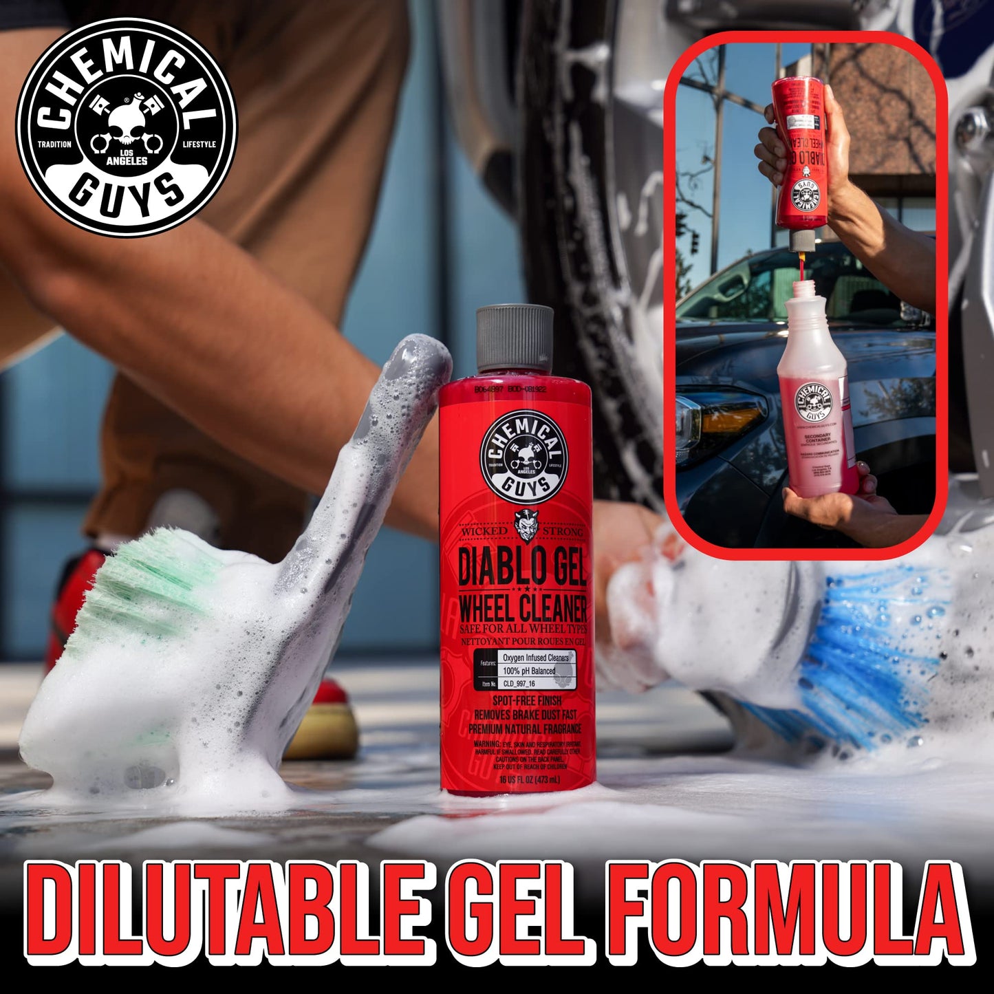 Chemical Guys CLD_997_16 Diablo Gel Oxygen Infused Foam Wheel And Rim Cleaner, Concentrated (Safe on All Wheel & Rim Finishes), for Cars, Trucks, SUVs, Motorcycles, RVs & More 16 fl oz