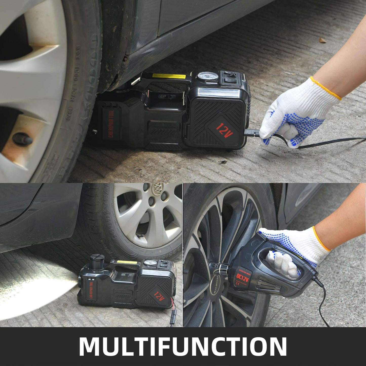 Electric Car Jack kit 5 Ton 12V Electric Floor Jack Lift for Vehicle, Electric Hydraulic Jack Auto Repair Tool Set with Built-in Inflator and Impact Wrench for SUV Sedan Truck Tire Change