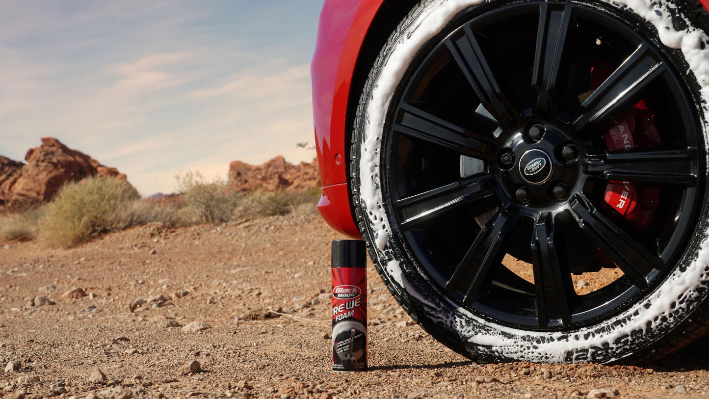 Black Magic 800002220 Tire Wet Foam, 18 oz. - Specially Formulated Thick Tire Spray Foam Clings to Tires to Dissolve and Clean Dirt While Shining and Protecting All In One Step