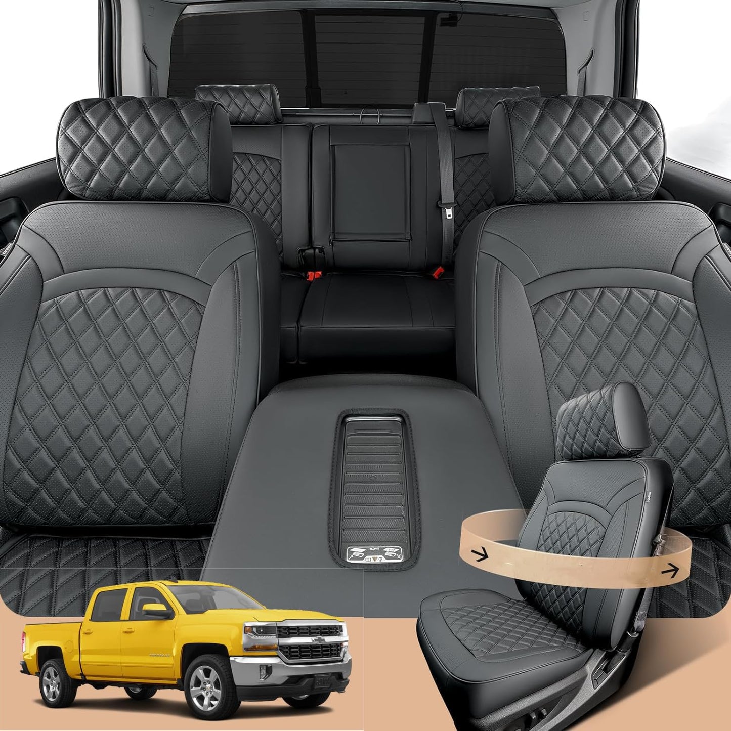 CreekT Full Coverage Full Set Seat Covers for Chevy Silverado GMC Sierra 2014-2018 1500 Crew Cab 2015-2018 2500HD 3500HD,for Chevrolet Truck Car Interior Accessories Black