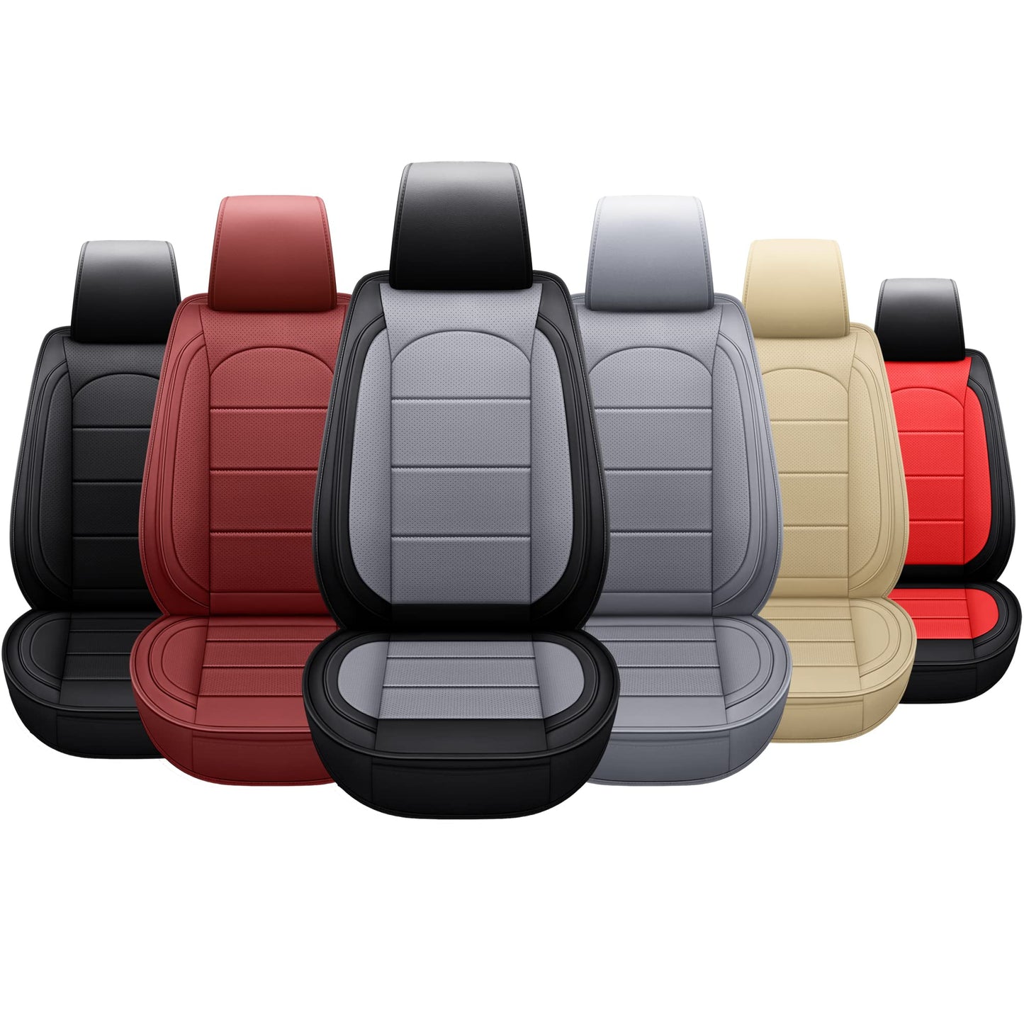 AOOG Leather Car Seat Covers with Car Backseat Organizer, Universal Automotive Vehicle Seat Cover for Most Sedan SUV Pick-up Truck, Full Set, Black&Grey