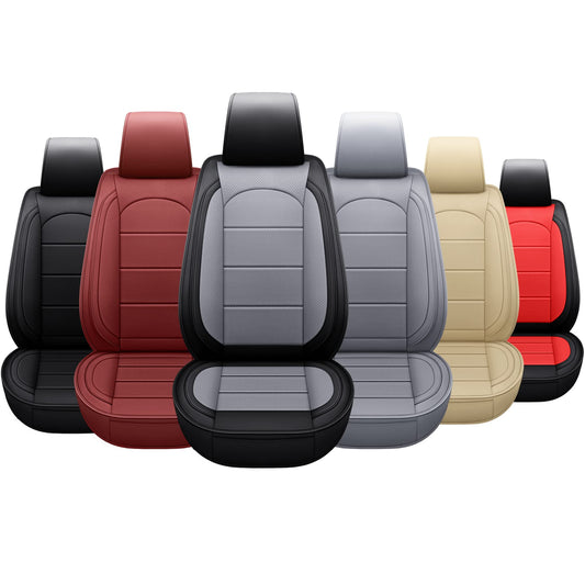 AOOG Leather Car Seat Covers with Car Backseat Organizer, Universal Automotive Vehicle Seat Cover for Most Sedan SUV Pick-up Truck, Full Set, Black&Grey