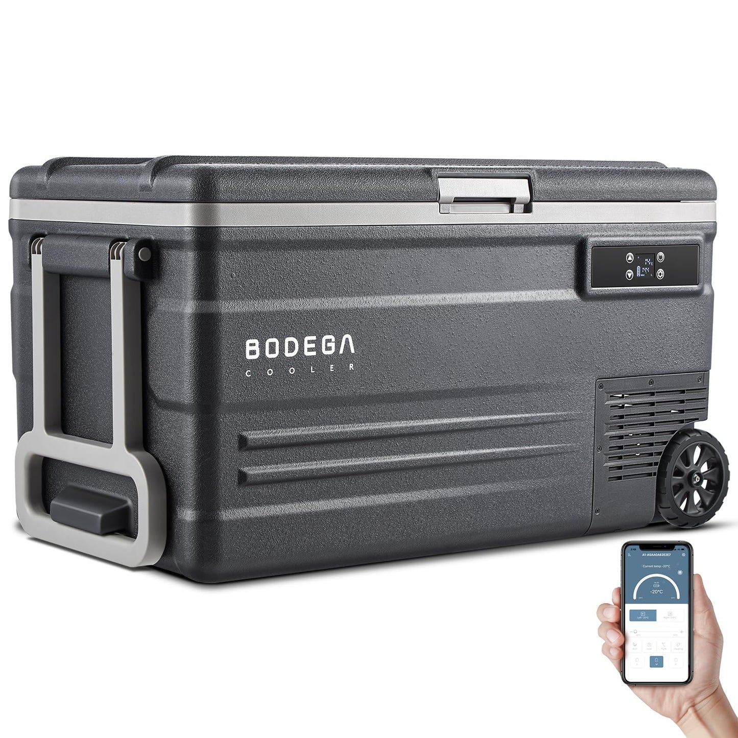 BODEGACOOLER 12 Volt Car Refrigerator,80 Quarts Portable Fridge,75L RV Freezer Single Zone,with APP Control,-4℉-68℉ Car Cooler,12/24V DC & 100-240V AC for Travel, Camping,Outdoor,Truck,SUV