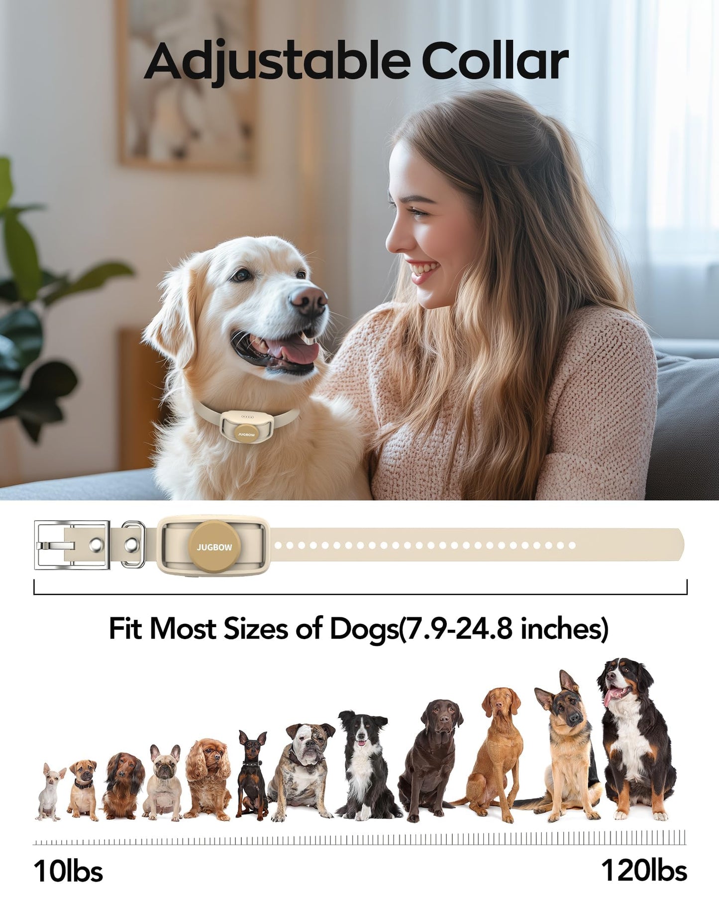 Jugbow Dog Training Collar - 4200FT Remote Dog Collar with 3 Training Modes, Electric Collar with LED Light & IPX8-Waterproof, Rechargeable E-Collar for Small Medium Large Dogs (Beige)