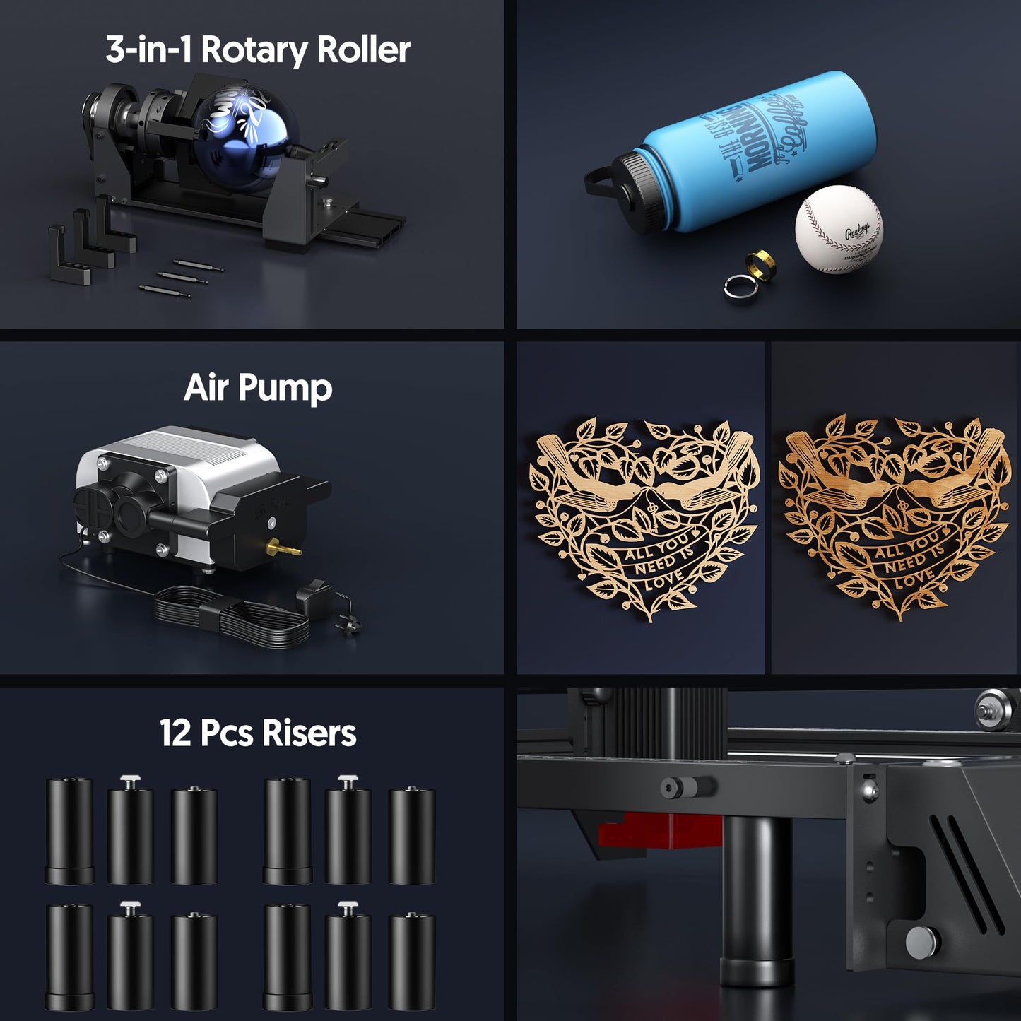 LONGER Laser Engraver Ray5 5000mW Engraver Machine with Air Assist Kit DIY CNC Laser Cutter Tool for Metal Glass Wood Working Area 15.7 "x15.7" with 4-in-1 Rotary Roller Kit