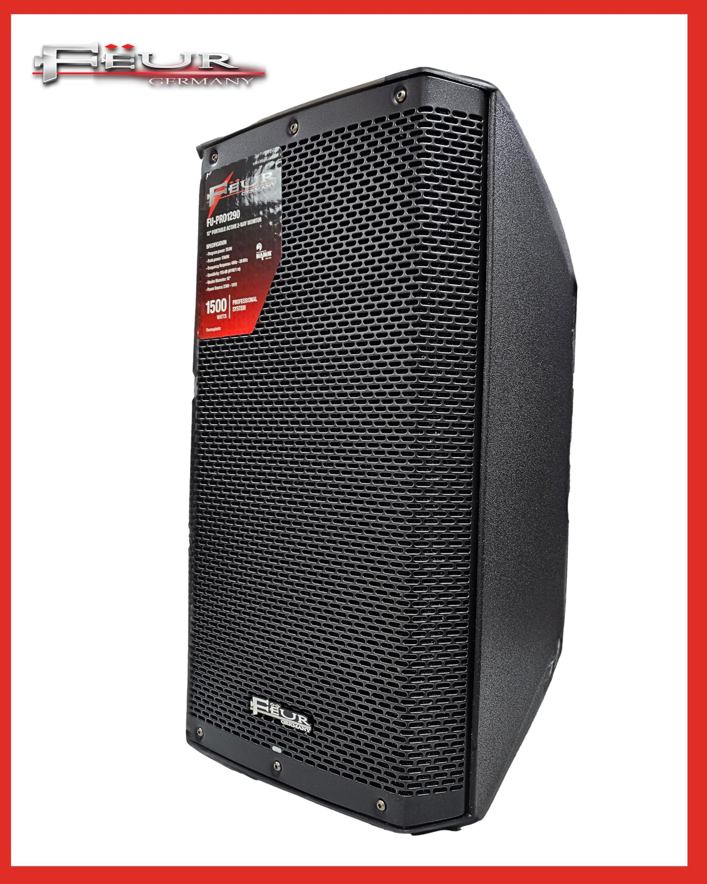 FEUR 12" Two-Way Active Loudspeaker 1400 Watts Max with (DSP) Monitor, USB Port, Bluetooth, RCA Inputs, Speakon Inputs, and XLR Output FU-PRO1290