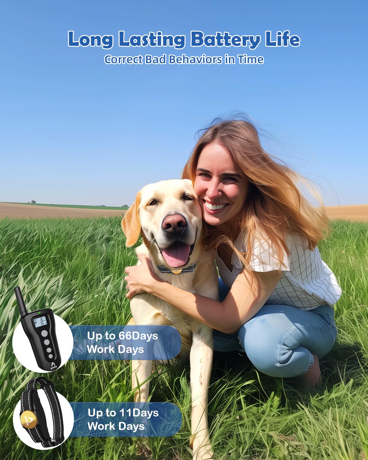 PATPET Dog Training Collar - Rechargeable Dog Training Collar with Remote for Medium Large Dogs 1000Ft Remote Range 3 Training Modes IPX7 Waterproof Black