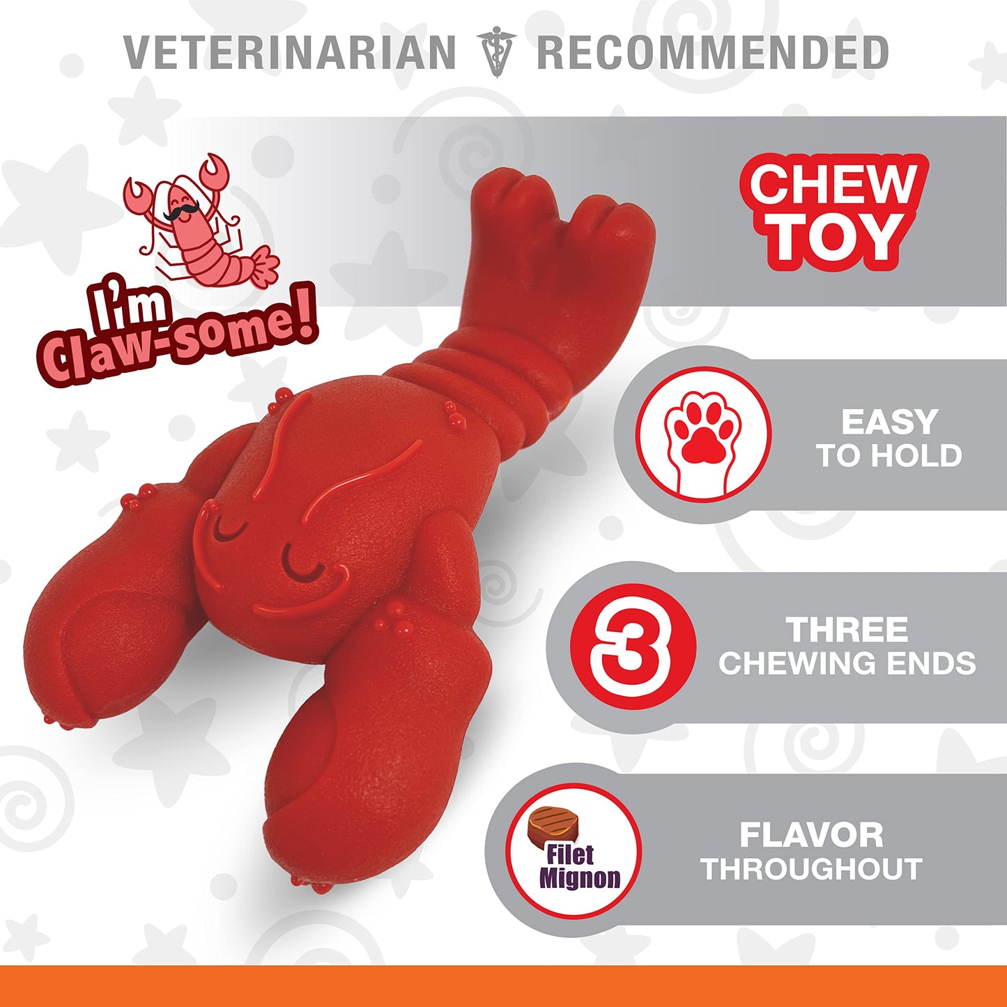 Nylabone Lobster Power Chew Toy for Dogs, Dog Toys for Aggressive Chewers, Filet Mignon Flavor, Small Dogs - Up to 25 Ibs, 1 Count