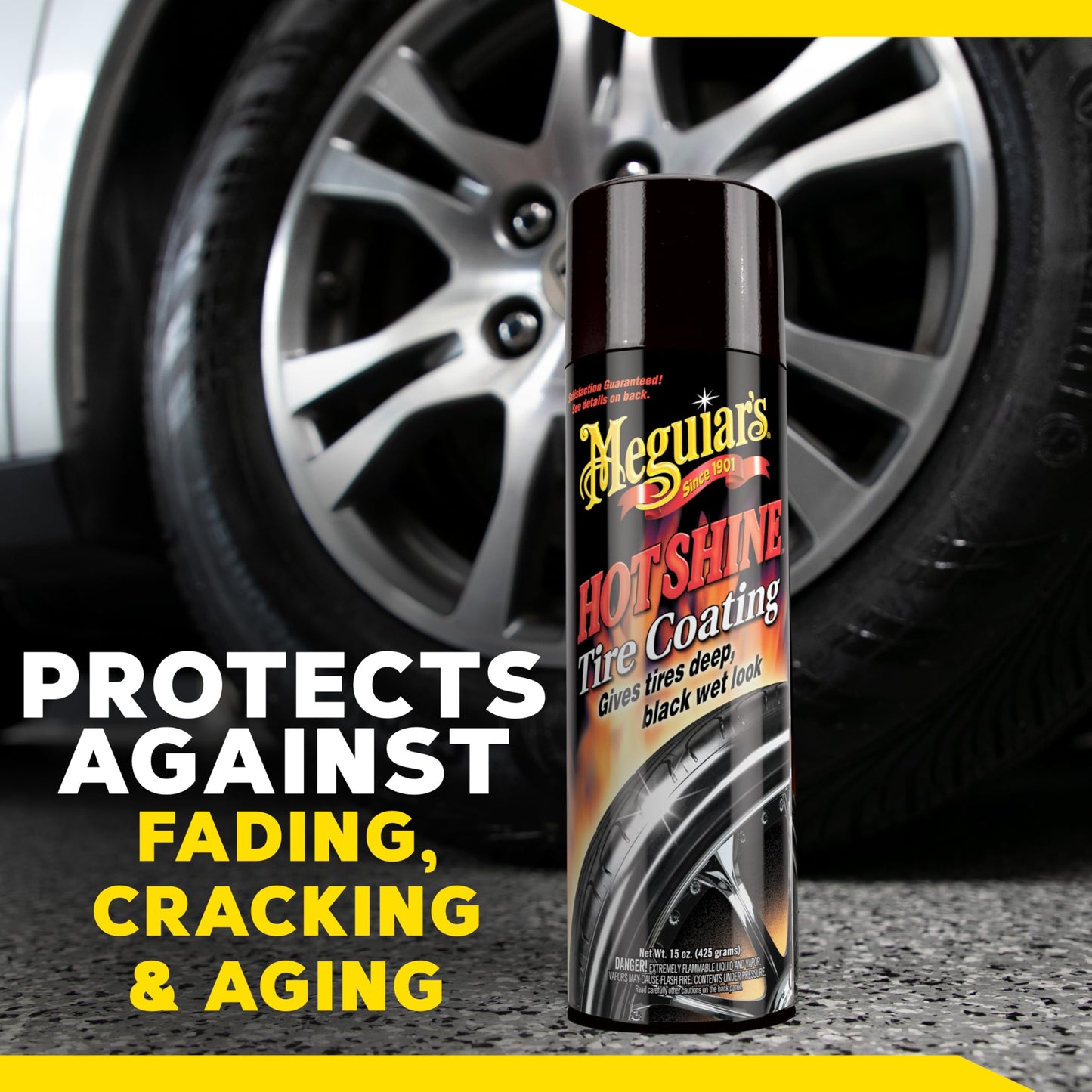 Meguiar's Hot Shine High Gloss Tire Coating, Give Tires a Deep Wet Shine and Long-Lasting Protection with an Advanced Self-Spreading Formula, 15 Oz Aerosol Spray Can