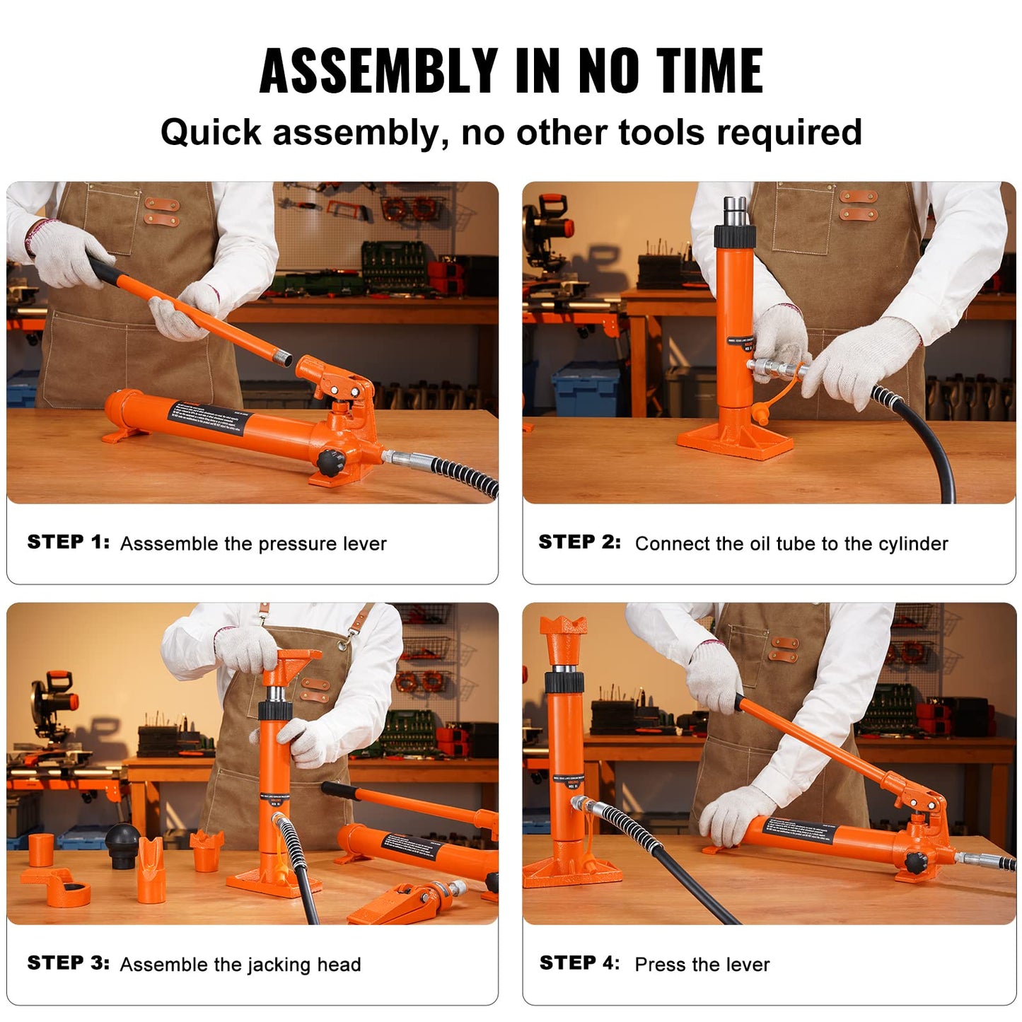 VEVOR 4 Ton Porta Power Kit, Portable Hydraulic Jack with 3.9 ft/1.2 m Oil Hose, Auto Body Frame Repair Kit with Storage Case for Car Repair, Truck, Farm (8800 LBS)