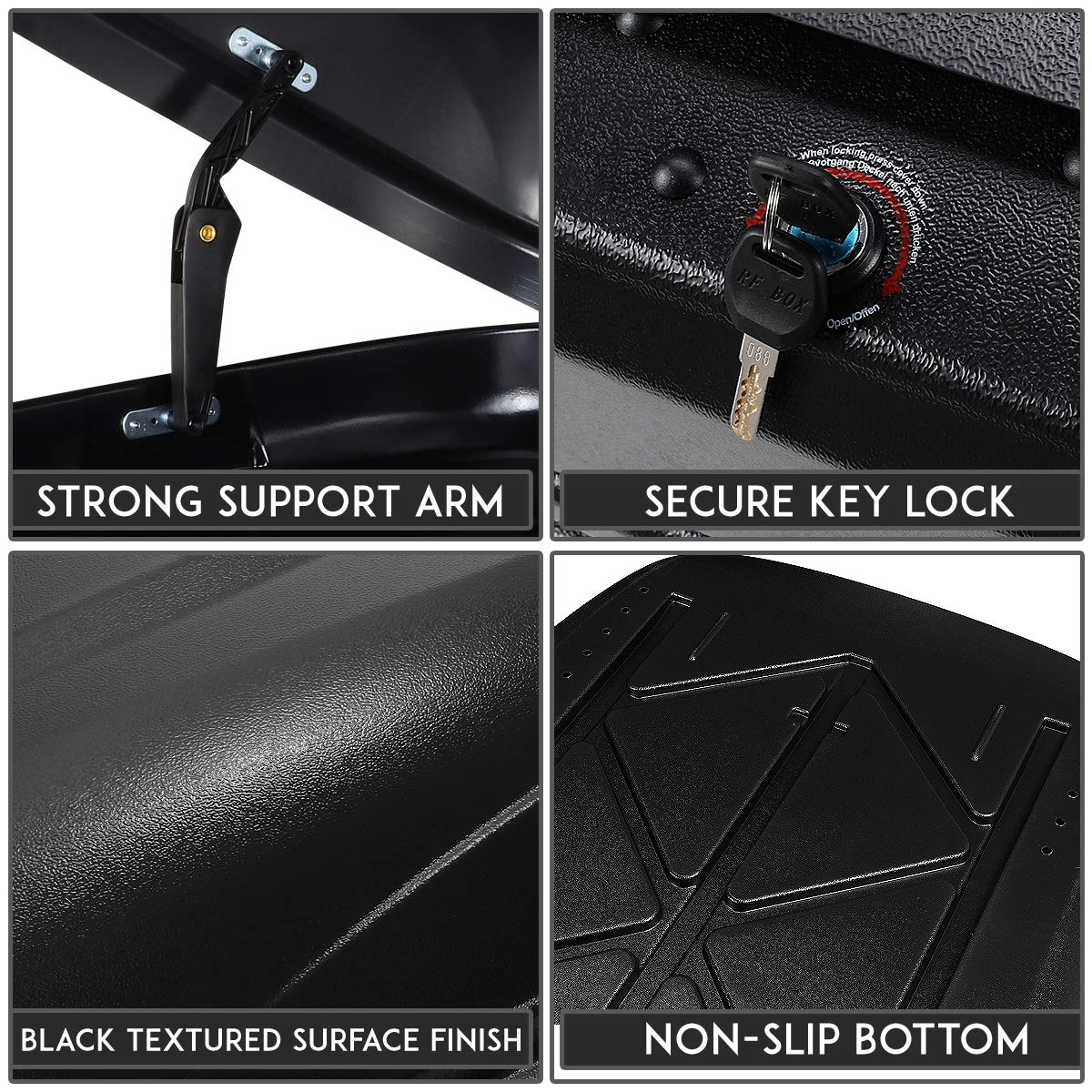 DNA MOTORING Rooftop Cargo Box Carrier Lockable Heavy Duty Car Top Storage Case, Capacity 110 Lbs, 53" L x 34" W x 15" H, 11 17 Cubic Ft.(Textured Black), PT-ZTL-8166-BK
