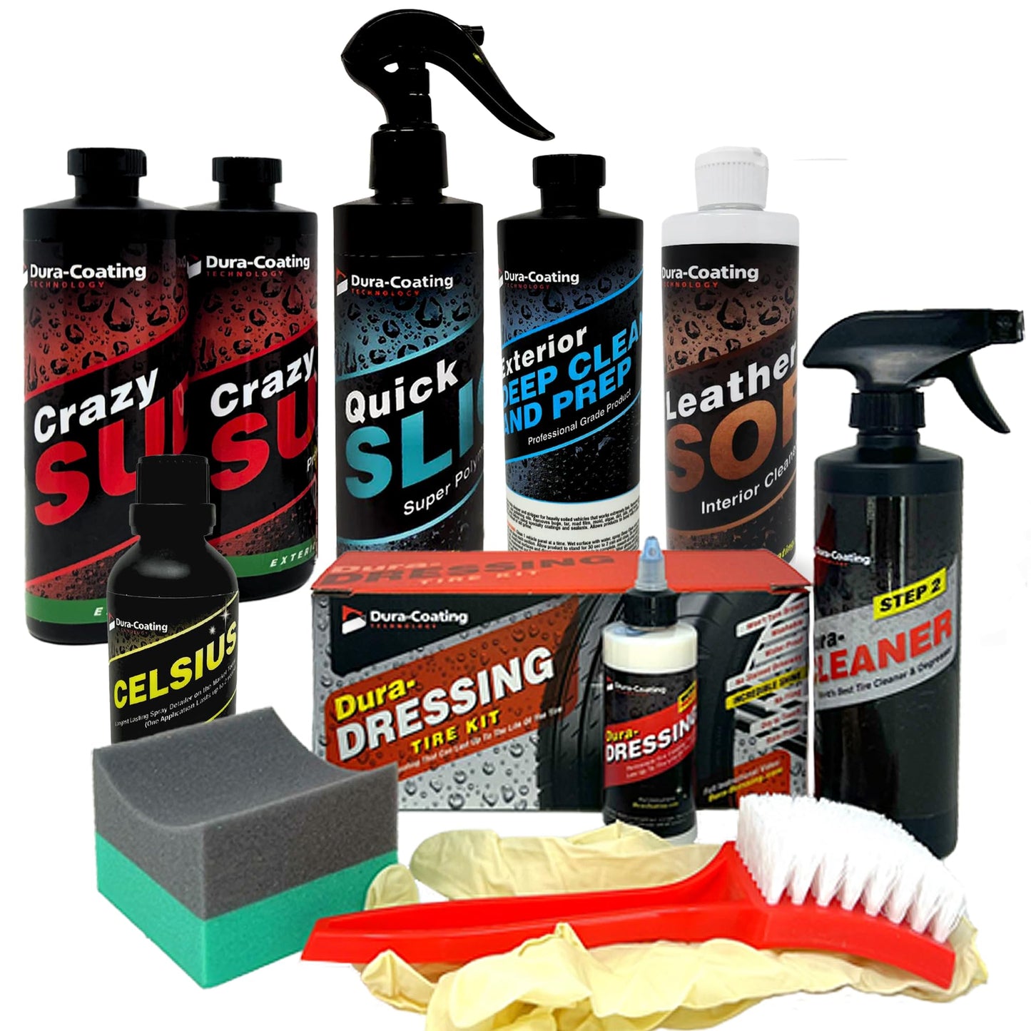DURA-COATING TECHNOLOGY, Ultimate Car Detailing Kit- Includes a Dura-Dressing Single Vehicle Standard Car Detailing Kit and a Dura-Dressing Total Tire Kit for Vehicles - Car Cleaning Kit