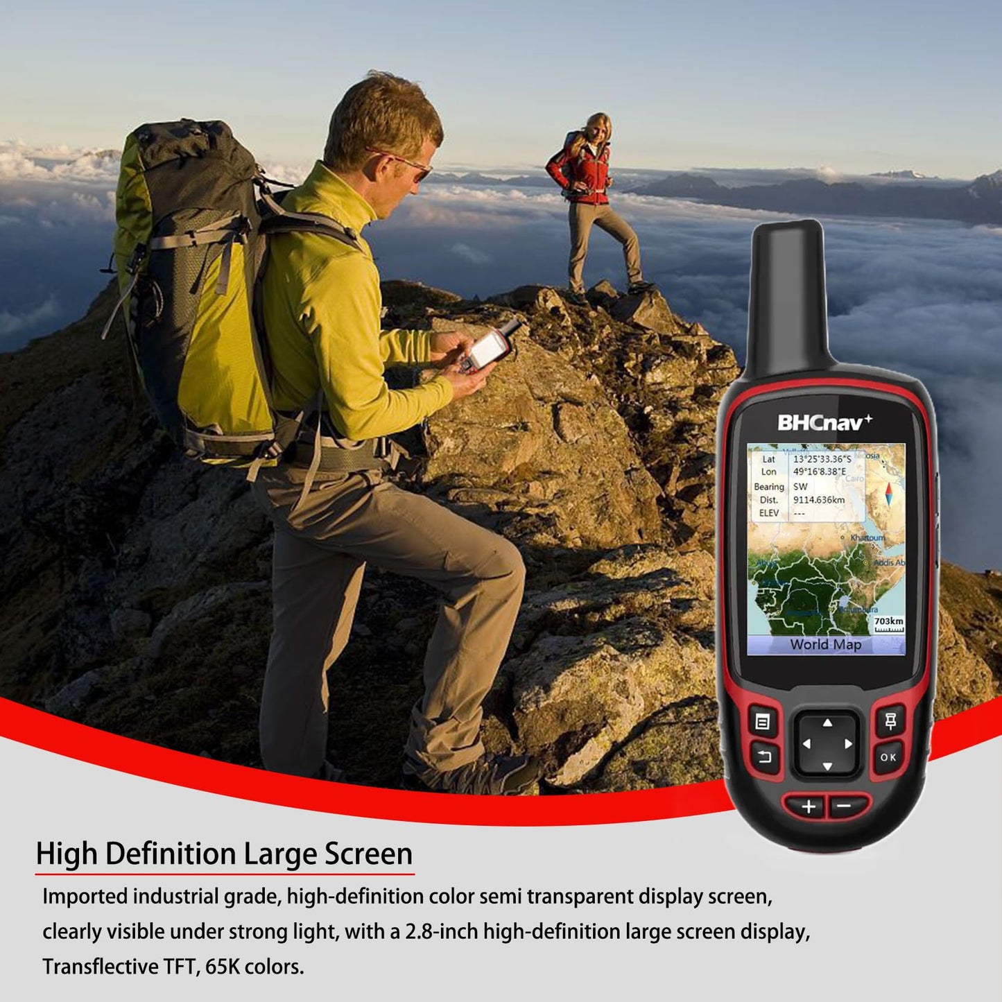 BHCnav NAVA Pro F78 Waterproof Handheld GPS Units,Button-Operated Handheld with Altimeter,Thermometer and Compass-2.8" Color Display, Expanded Satellite Support and Multi-Band Technology