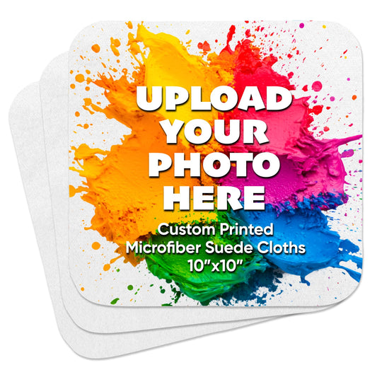 Custom Suede Microfiber Cloths – Trade Show Giveaways 100 Pack | Soft Cleaning Towels for Eyewear, Screens, Phones Lens | Custom Merchandise | Bulk Promotional Items | 10x10 Lens Cloth