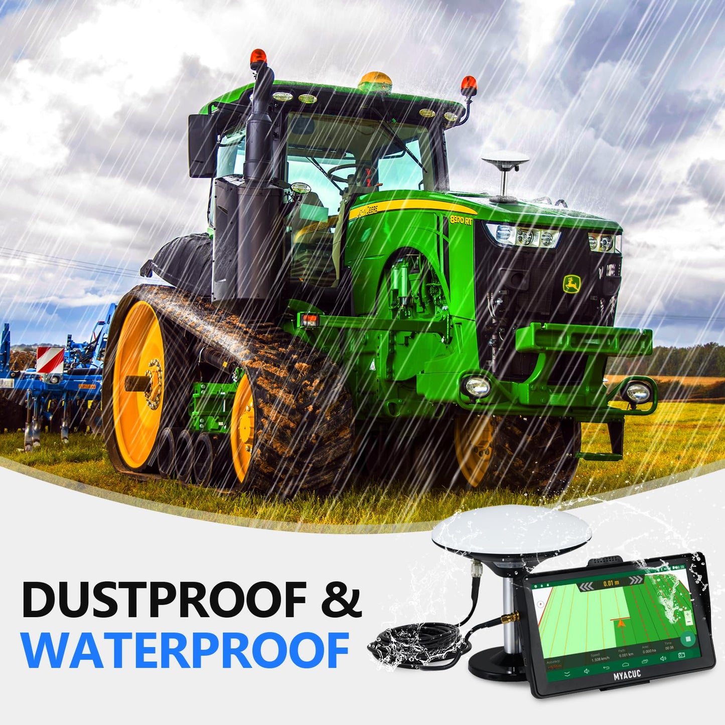 MYACUC Tractor GPS Navigator for Precision Farming, GNSS Agricultural Farming Navigator with 9" Touch Screen Suitable for Spraying Plowing and Sowing Farmland Activities Automatic Positioning