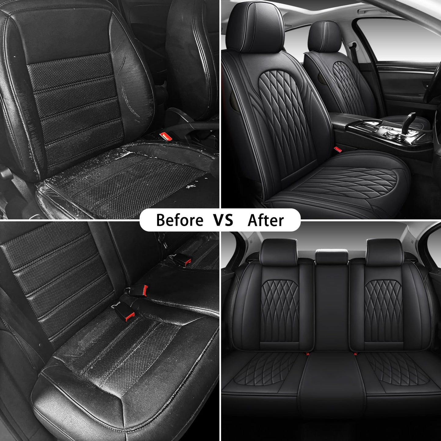 WELLDO Car Seat Covers Full Set, Leather Seat Covers for Cars, Car Seat Protector Waterproof, Non-Slip Car Interior Covers Full Set Universal Automotive Seat Covers for Most Cars SUVs, Black