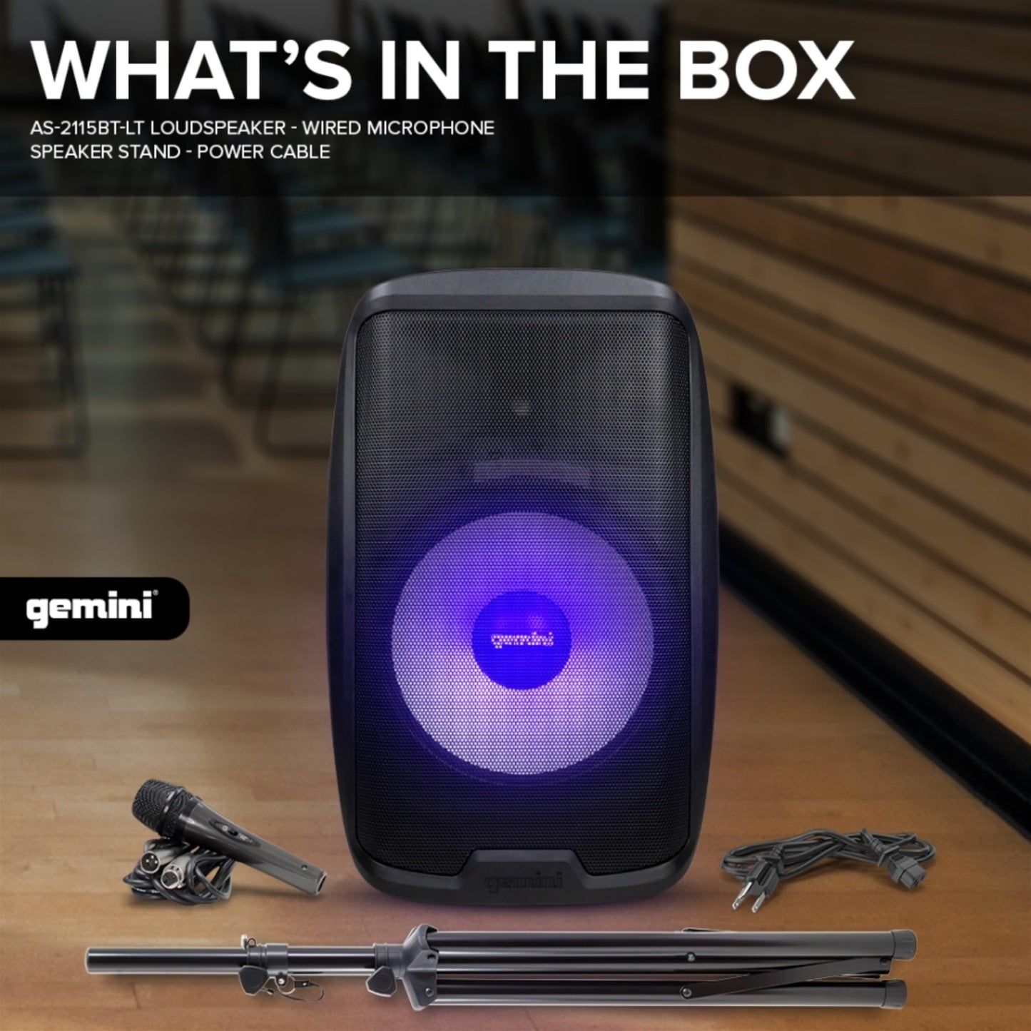 Gemini 2000W Bluetooth PA Speaker w/Stand – 15” DJ Loudspeaker System with LED Lights, USB/SD/FM, Wireless Stereo Pairing, Mic, EQ, Remote & Pro Audio Inputs – Portable Party Sound (AS-2115BT-LT-PK)