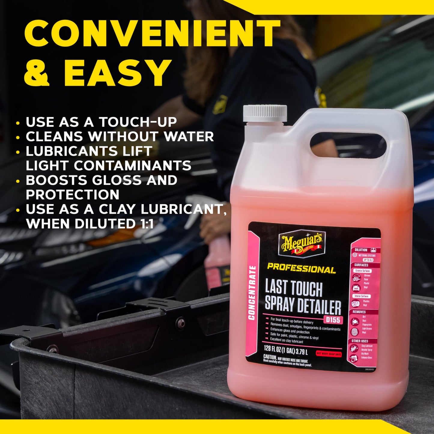 Meguiar's D15501 Last Touch Spray Detailer, Great for Use as Clay Lubricant, creates a Showroom Shine, Removes Dust, Smudges, Fingerprints and More, Versatile Use and Enhances Protection, 1 Gallon