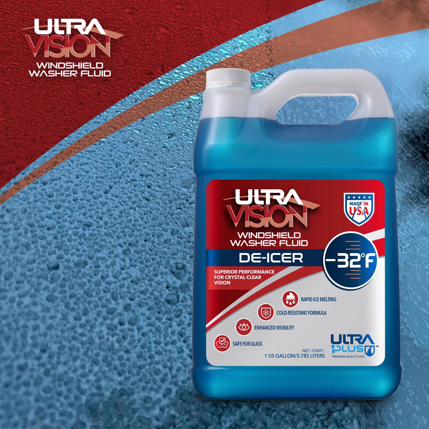 ULTRA 1PLUS De-Icer Windshield Washer Fluid - Advanced Formula for Winter Driving - Clear Vision in Weather Conditions -32F - 1 DeIcer Gallon