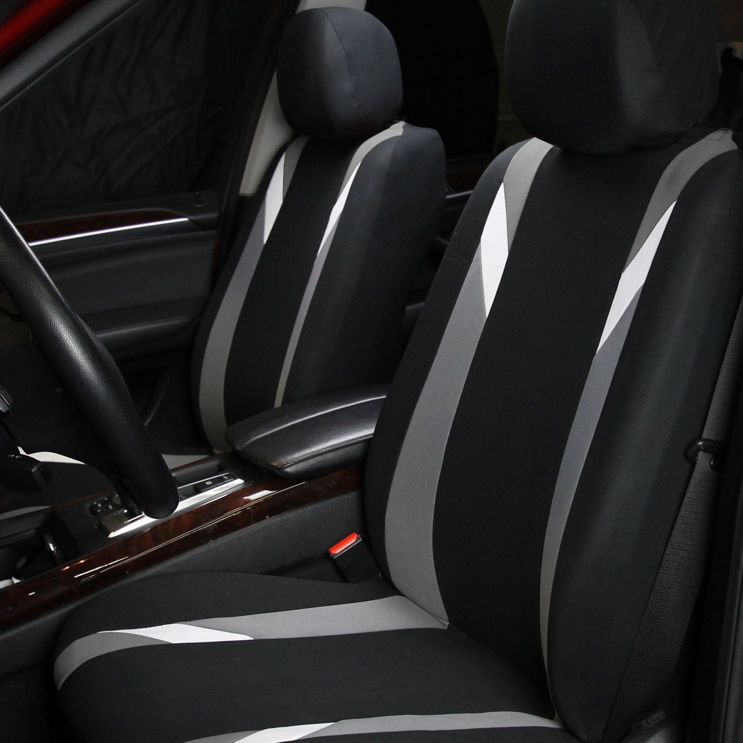 FH Group Front Set Cloth Car Seat Covers for Low Back Seats with Removable Headrest, Universal Fit, Airbag Compatible Seat Cover for SUV, Sedan, Van, Gray