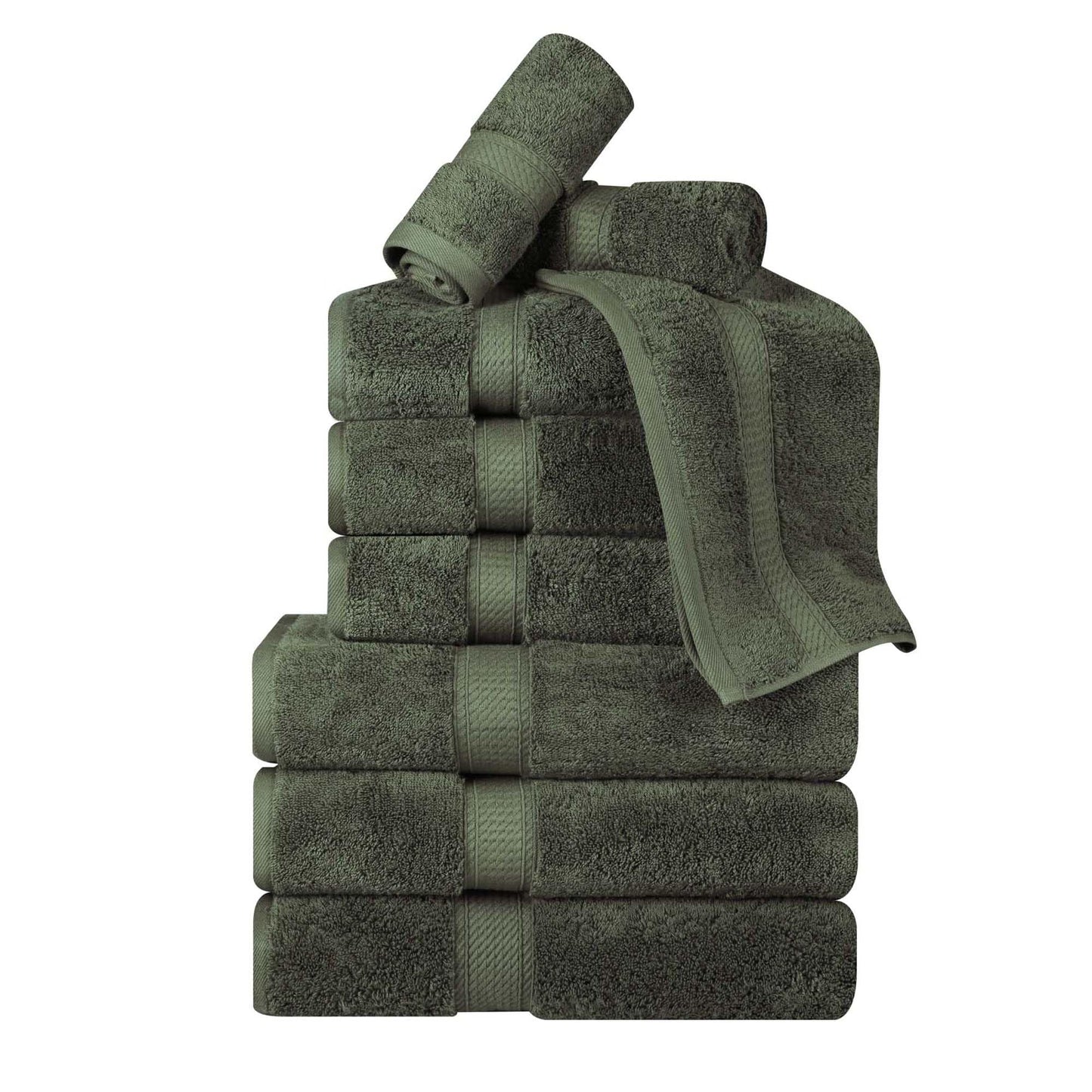 BNM Egyptian Cotton Heavyweight Towels, Ideal For Bathroom, Shower, Spa, Hotel, 800 GSM, Face/ Washcloths, Hand Towels, Bath Towels, Highly-Absorbent, Luxury Basics, 9 Piece Towel Set, Forest Green