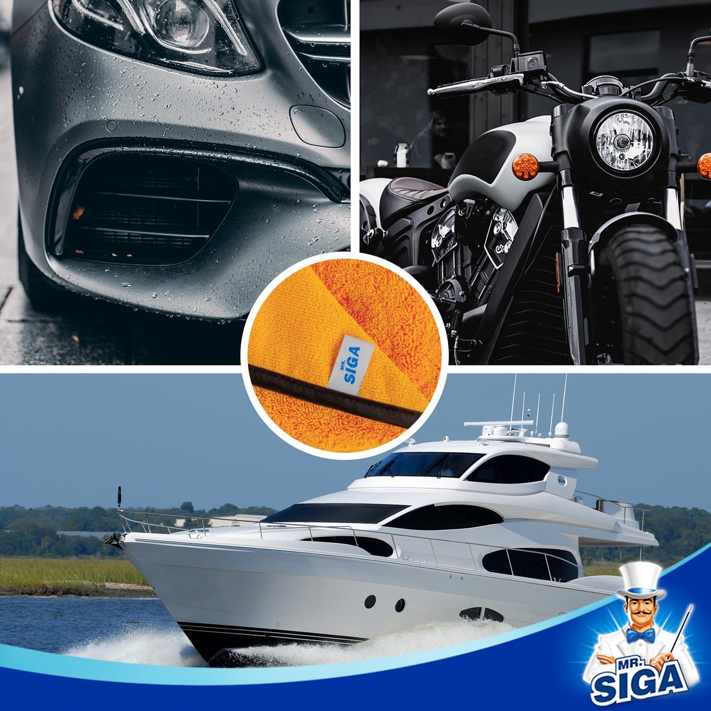 MR.SIGA Professional Premium Microfiber Towels for Household Cleaning, Dual-Sided Car Washing and Detailing Towels, Gold, 15.7 x 23.6 inch, 6 Pack