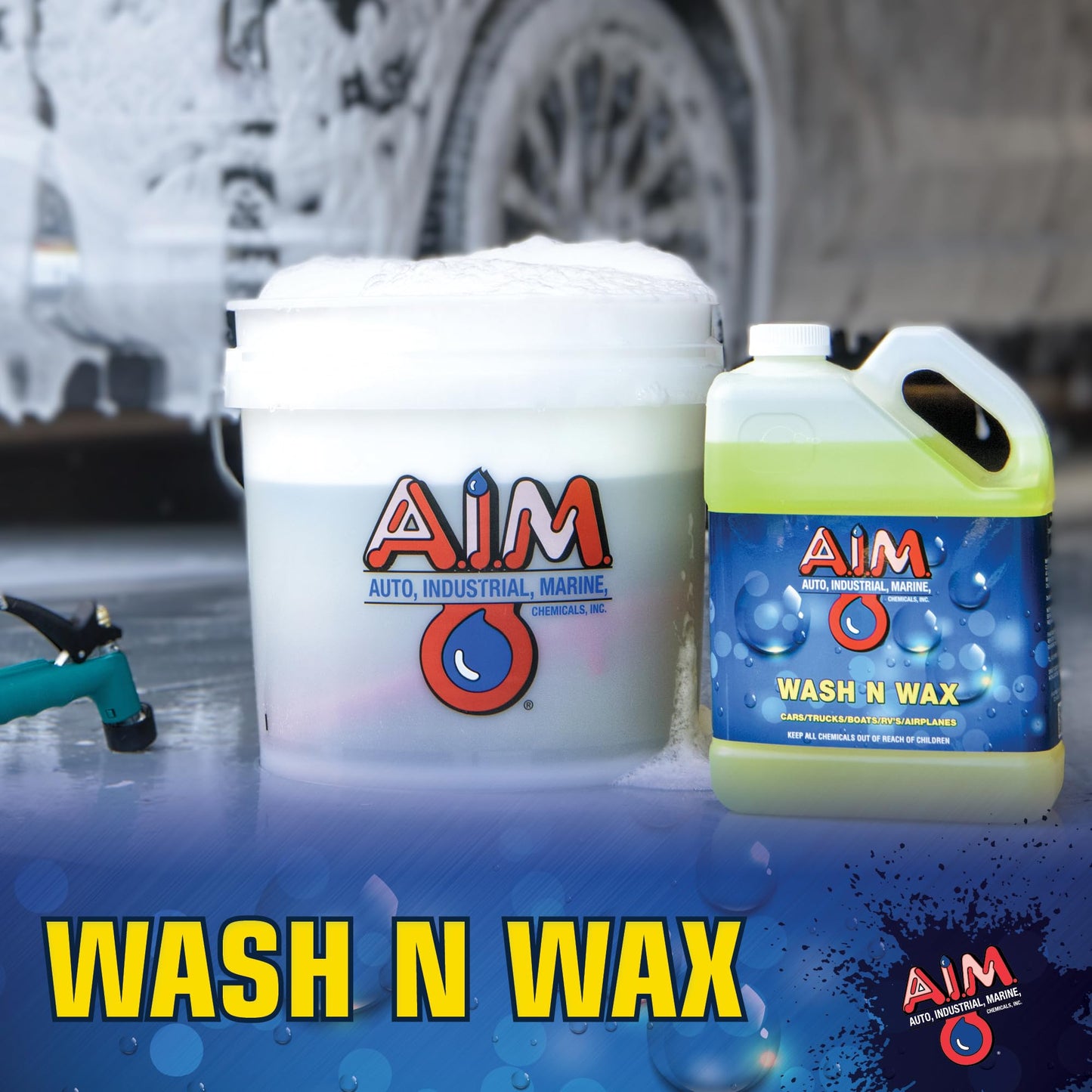 AIM Chemicals Wash N Wax Car Soap - pH neutral for cars, trucks, boats, and RVs. Protects wax and sealants. Use with foam cannon or hand wash. Ideal for detailing and cleaning supplies (AC WW5)