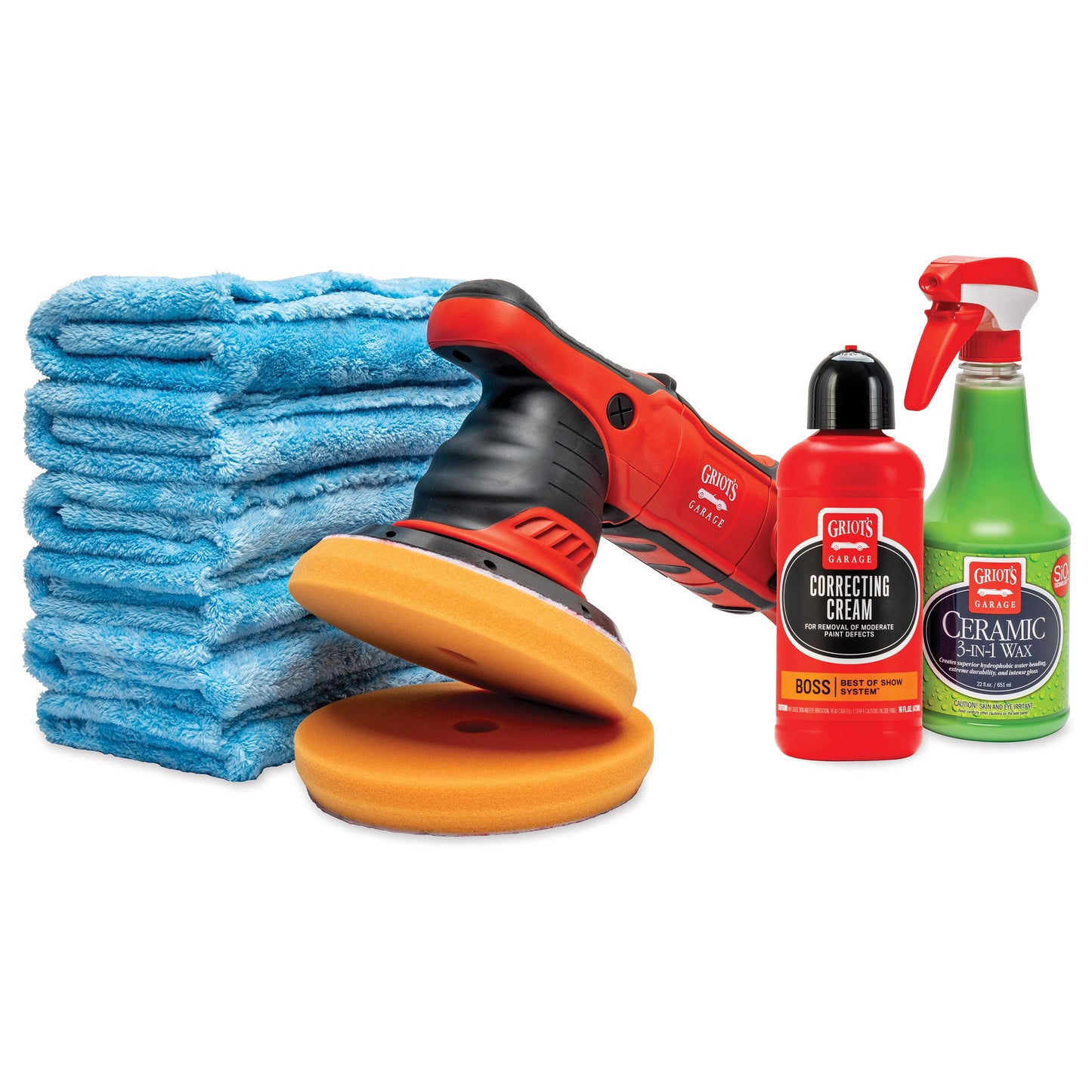 Griot's Garage G9 Orbital 2-Step Ceramic Kit for Car Polishing and Detailing, Includes Orbital Polisher, BOSS Correcting Cream, 6.5" Foam Pads, Ceramic 3-in-1 Wax, and Microfiber Towels, 11558