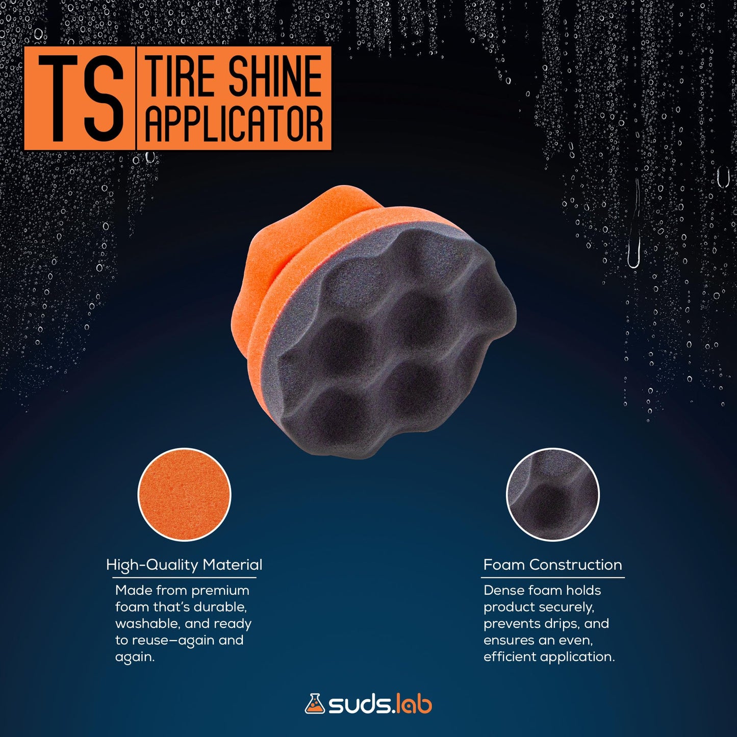 Suds Lab TS Tire Shine Applicator - Reusable Foam Applicator for Tire Treatments - Use with Tire Gel, Tire Shine, Tire Wet, Tire Balm, and More!