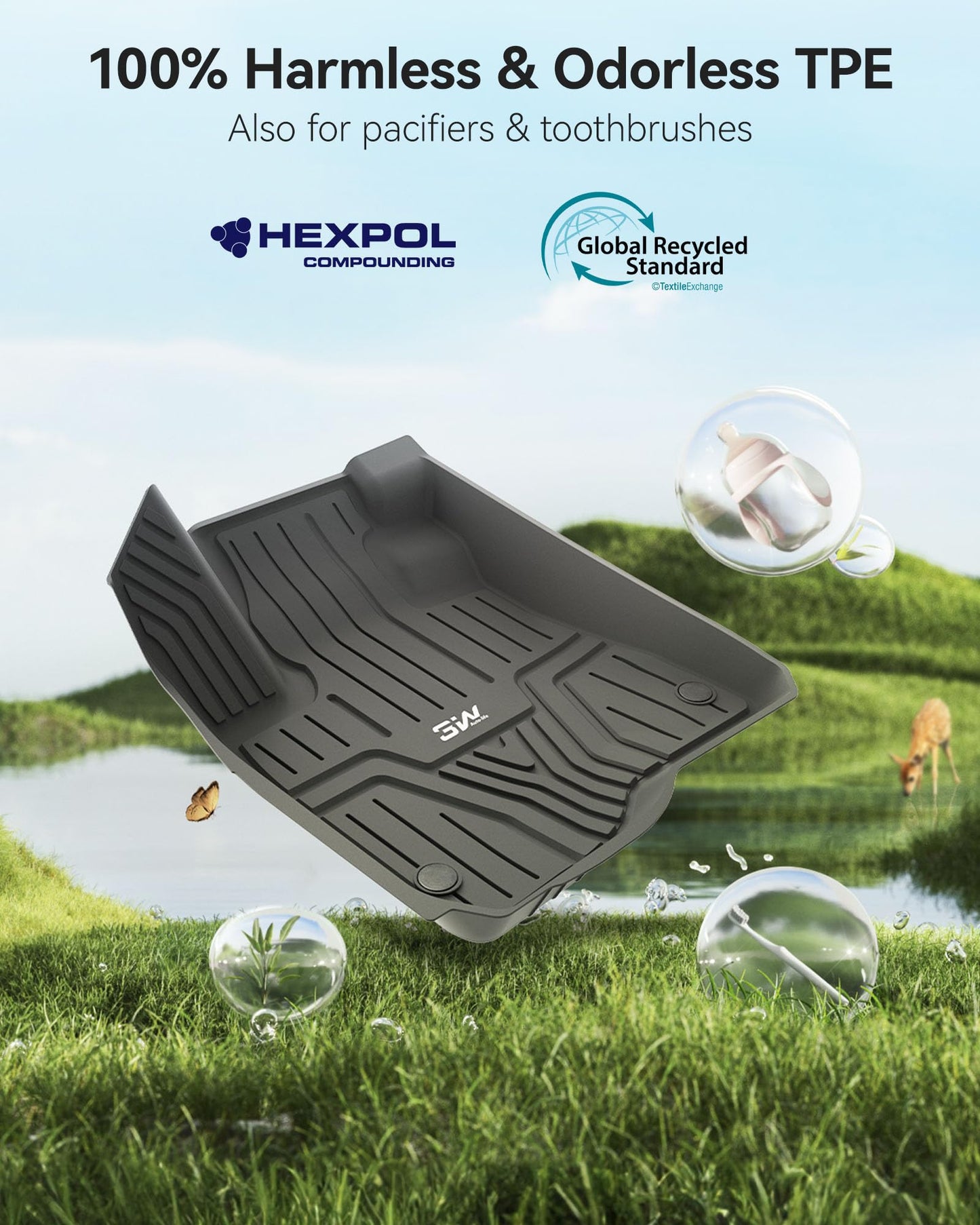 3W Floor Mats & Cargo Liner Fit for Honda CR-V 2023 2024 2025 2026 (Include Hybrid), All Weather TPE Custom Fit Honda CRV Floor Liner 1st, 2nd Row and Trunk (Upper Positon) Full Set Car Mats Black