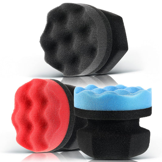 3 Pieces Tire Shine Applicator Pads - Dressing Sponge Foam Gel Wet Car Detailing Reusable Cleaning Supplies (Black, Red, Blue, 3.15 Inch)