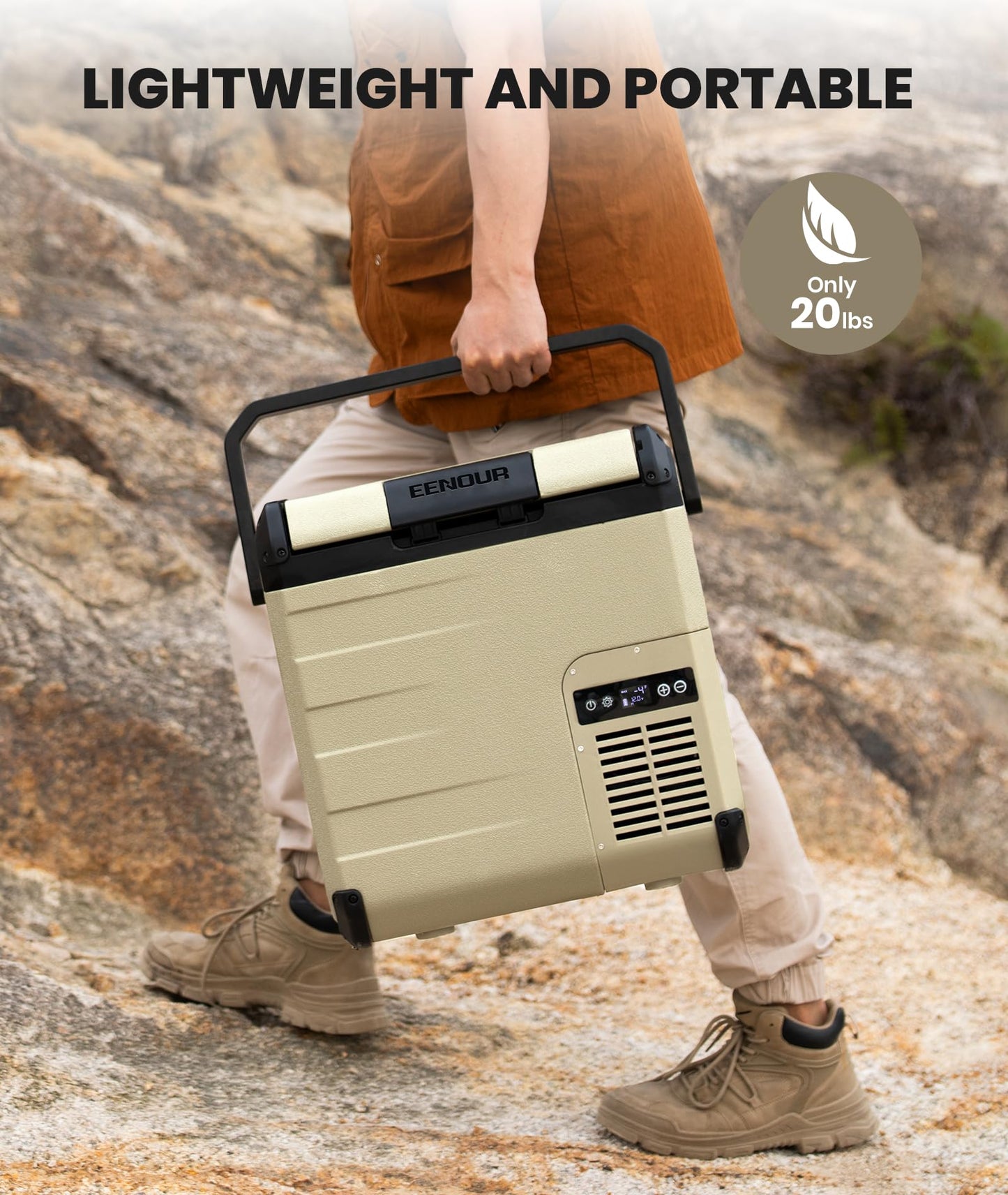EENOUR D18 12 Volt Car Refrigerator, Portable Freezer 19Qt/18L Battery & Solar Powered Cooler 25W, -4~50℉, 12/24V DC, 110~240V AC, Electric Cooler Ideal for Road Trips, Camping (Battery Not Included)