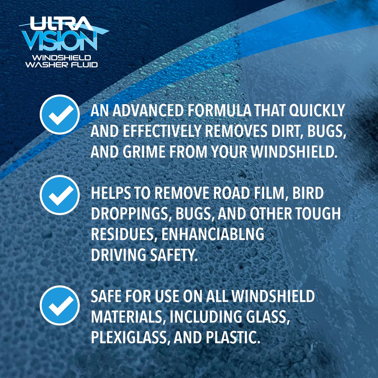 UltraVision Windshield Washer Fluid - Advanced Formula for Car Windshield Wiper Fluid Crystal-Clear Vision in Weather Conditions +32F - All Weather - 1 Liquid Gallon