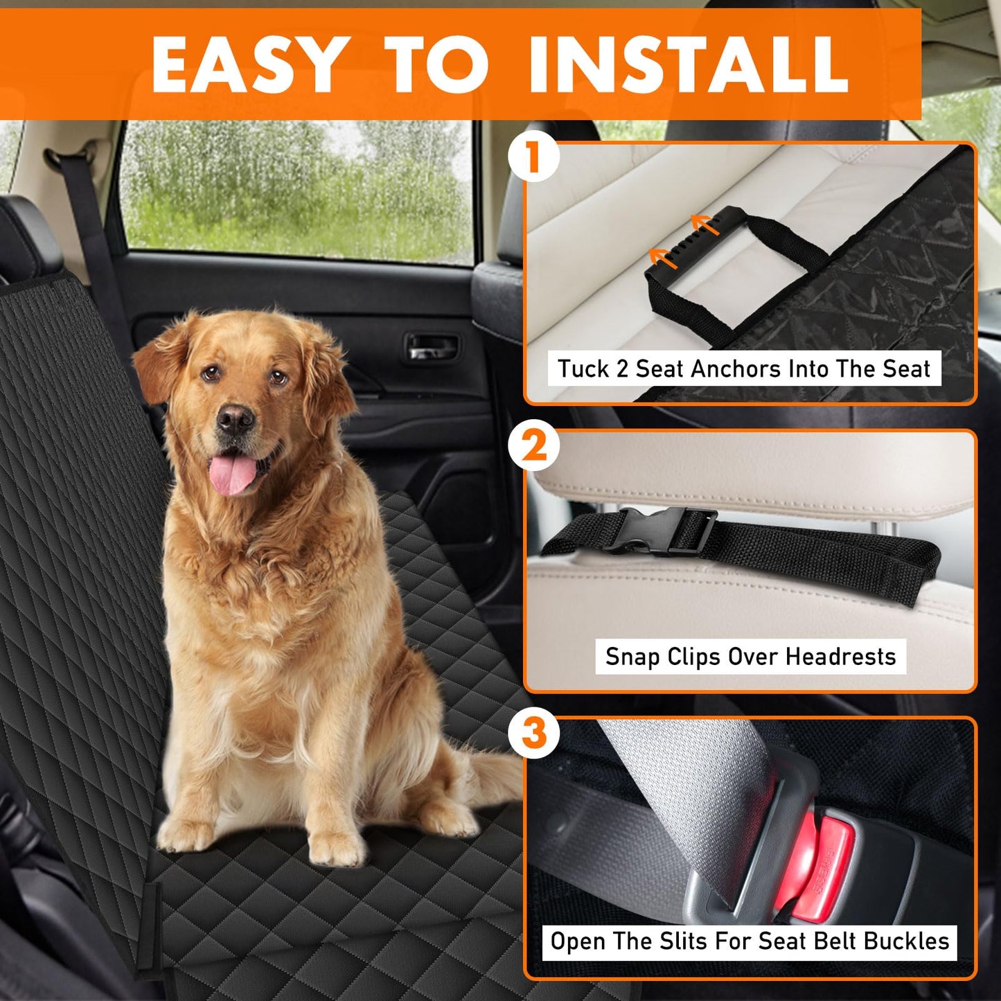 NECKORY Backseat Cover for Dogs, Waterproof and Non-Slip Pet Bench Seat Covers, Car Seat Protector for Back Seat, Universal Size Rear Car Seat Cover Fits Cars, Trucks and SUVs, Black