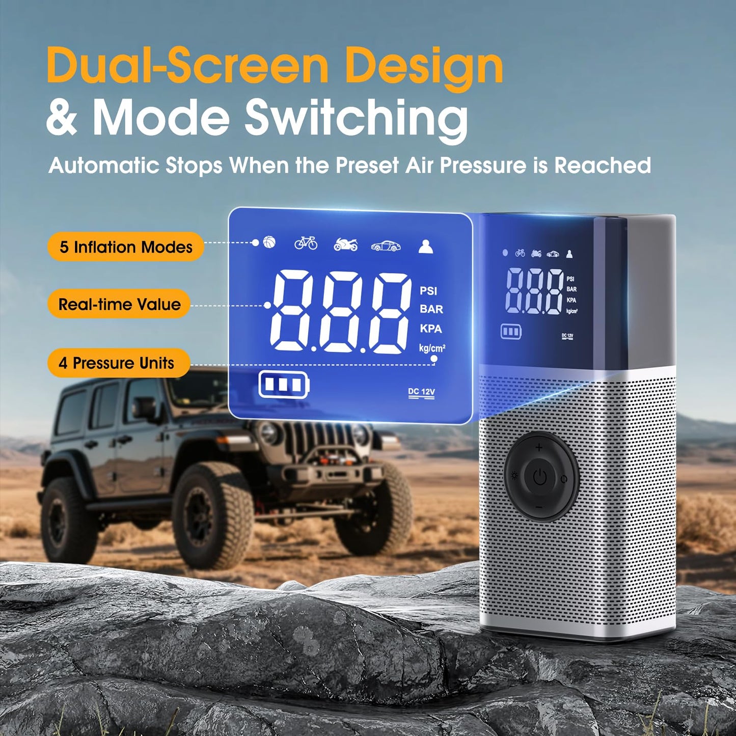 Tire Inflator Portable Air Compressor,150PSI Air Pump for Car Tires with Rechargeable Battery & Tire Pressure Gauge,5X Faster Portable Tire Inflator for Car, Motorcycle, Bike, Ball