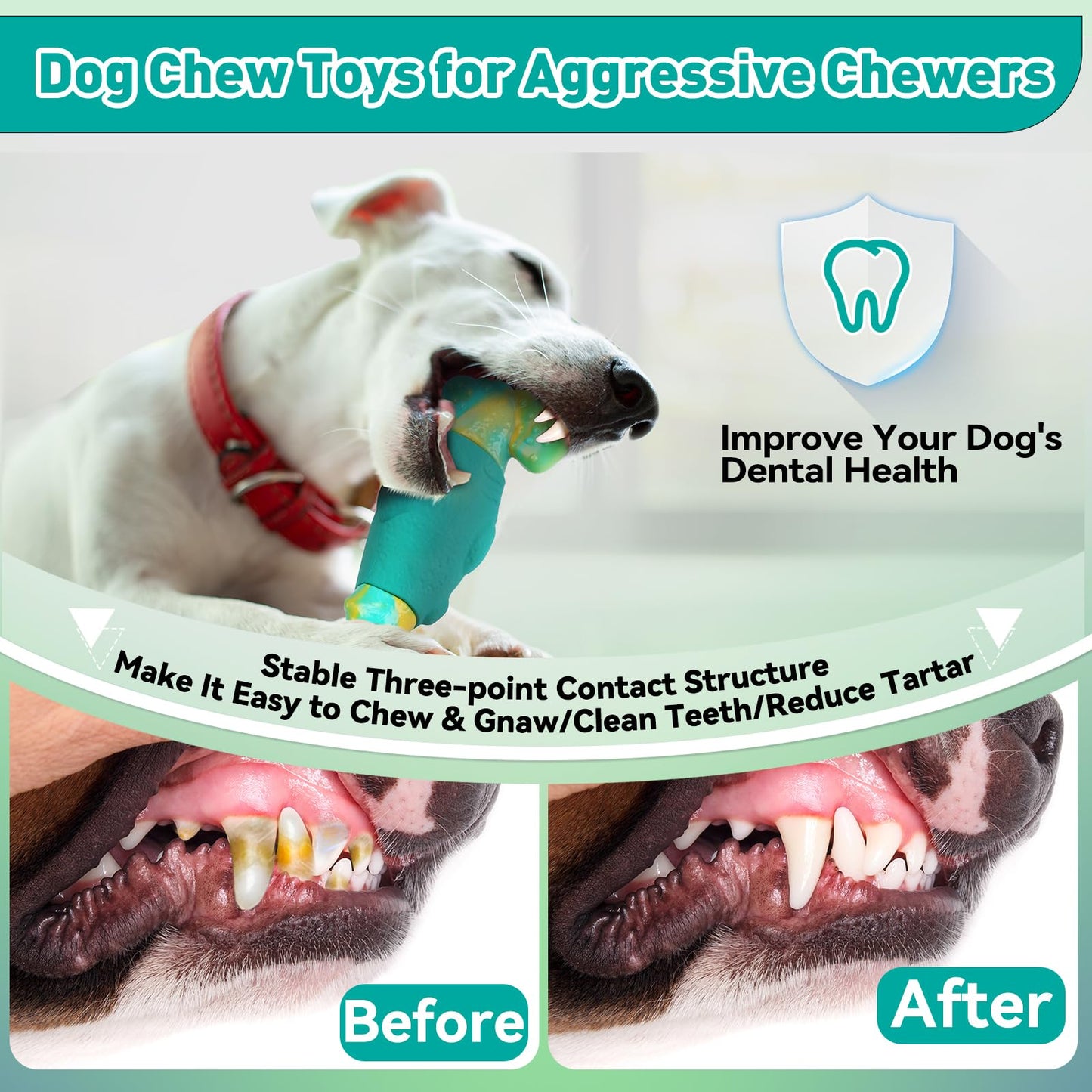 BIKIISEN Dog Toys for Aggressive Chewers, Interactive Dog Chew Toys for Large Dogs, Squeaky Chew Toys to Keep Them Busy, Tough Toys for Medium/Large Breed (Green)