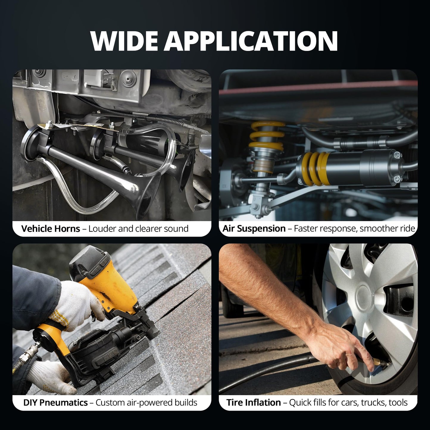 EVIL ENERGY 1.5 Gallon Air Compressor and Tank Kit 6 Ports 1/4" NPT 150 PSI Rated 12V Air Tank Compressor for Truck, Air Horn, Inflating Tires, Suspension Systems, Train Horn, DIY Pneumatic Tools