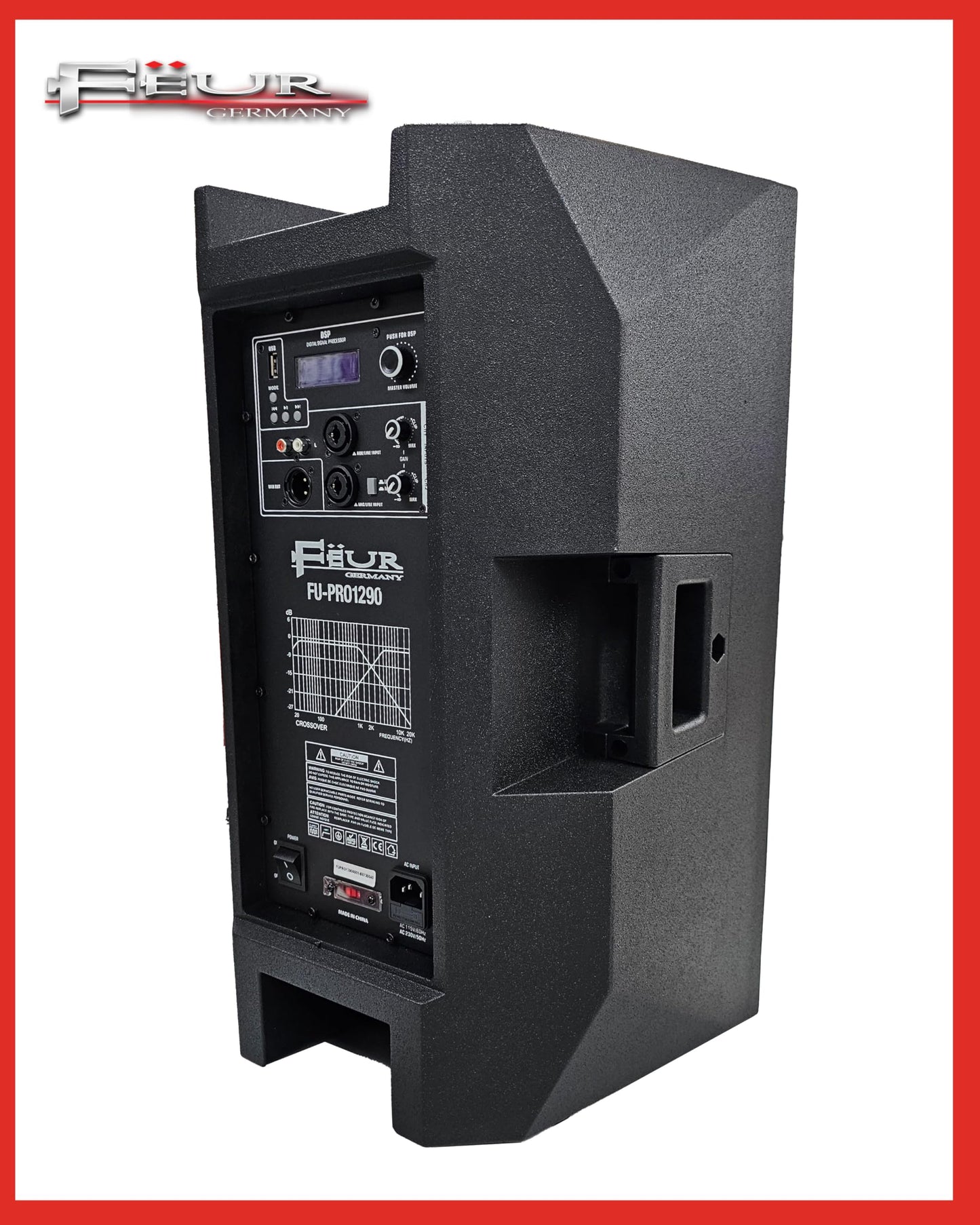 FEUR 12" Two-Way Active Loudspeaker 1400 Watts Max with (DSP) Monitor, USB Port, Bluetooth, RCA Inputs, Speakon Inputs, and XLR Output FU-PRO1290