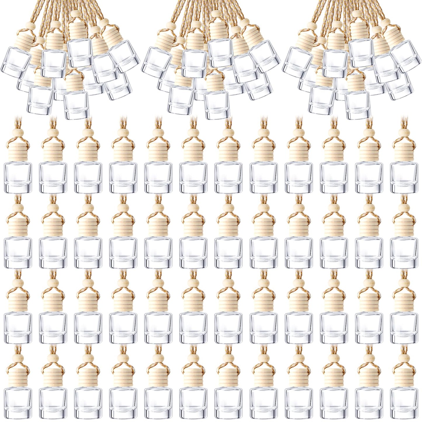 Zubebe 500 Pcs 8ml Hanging Car Air Freshener Diffuser Bottles Empty Bulk Cylindrical Clear Glass Perfume Refillable Aromatherapy Essential Oils Pendant For Auto Interior Ornaments Decoration