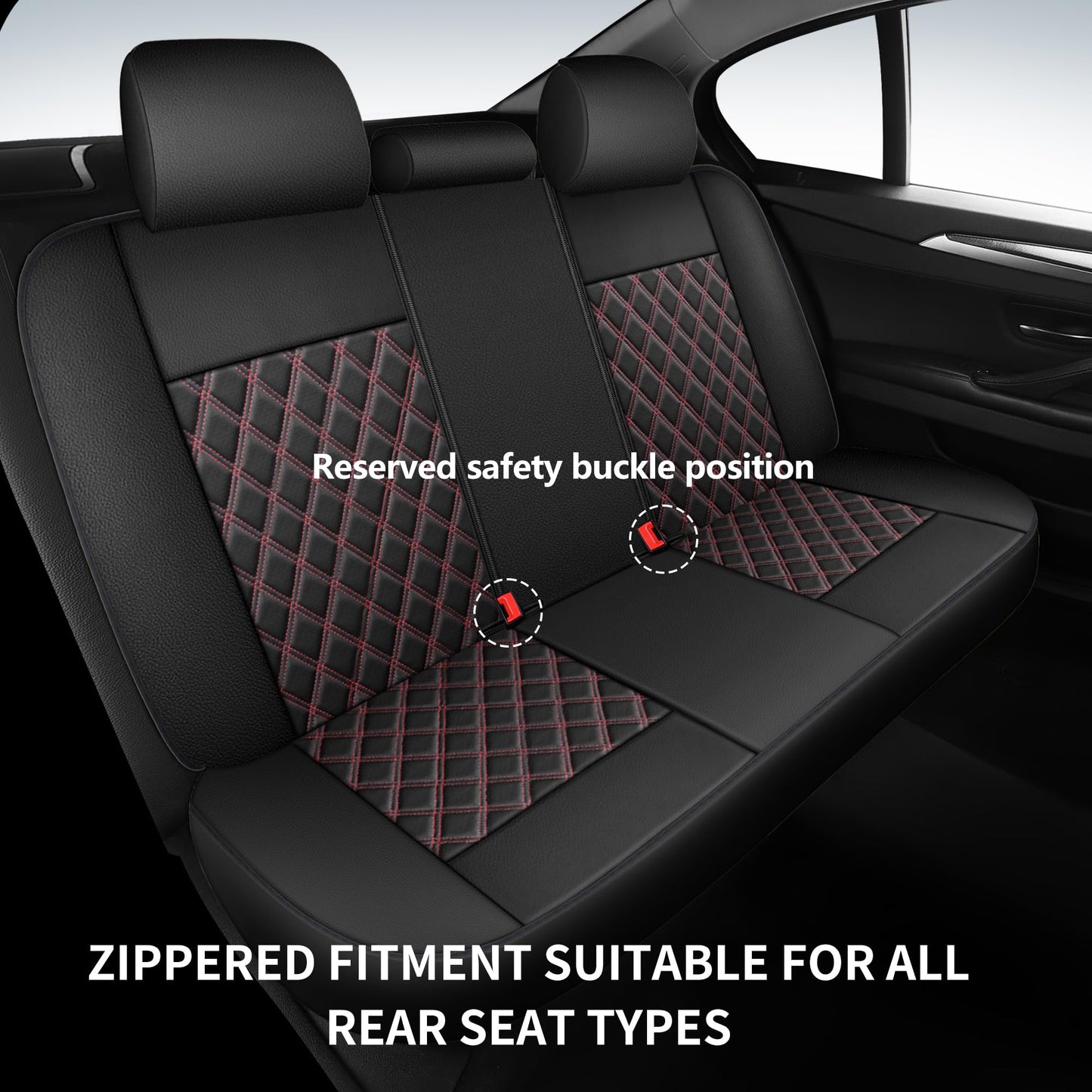 HChengkikz Car Seat Covers Full Set,Breathable and Waterproof Napa Leather Car Seat Cover,Interior Universal Fit for Cars,Sedans,SUVs,Vans,Trucks(Full Seat,Black+Red,N3)