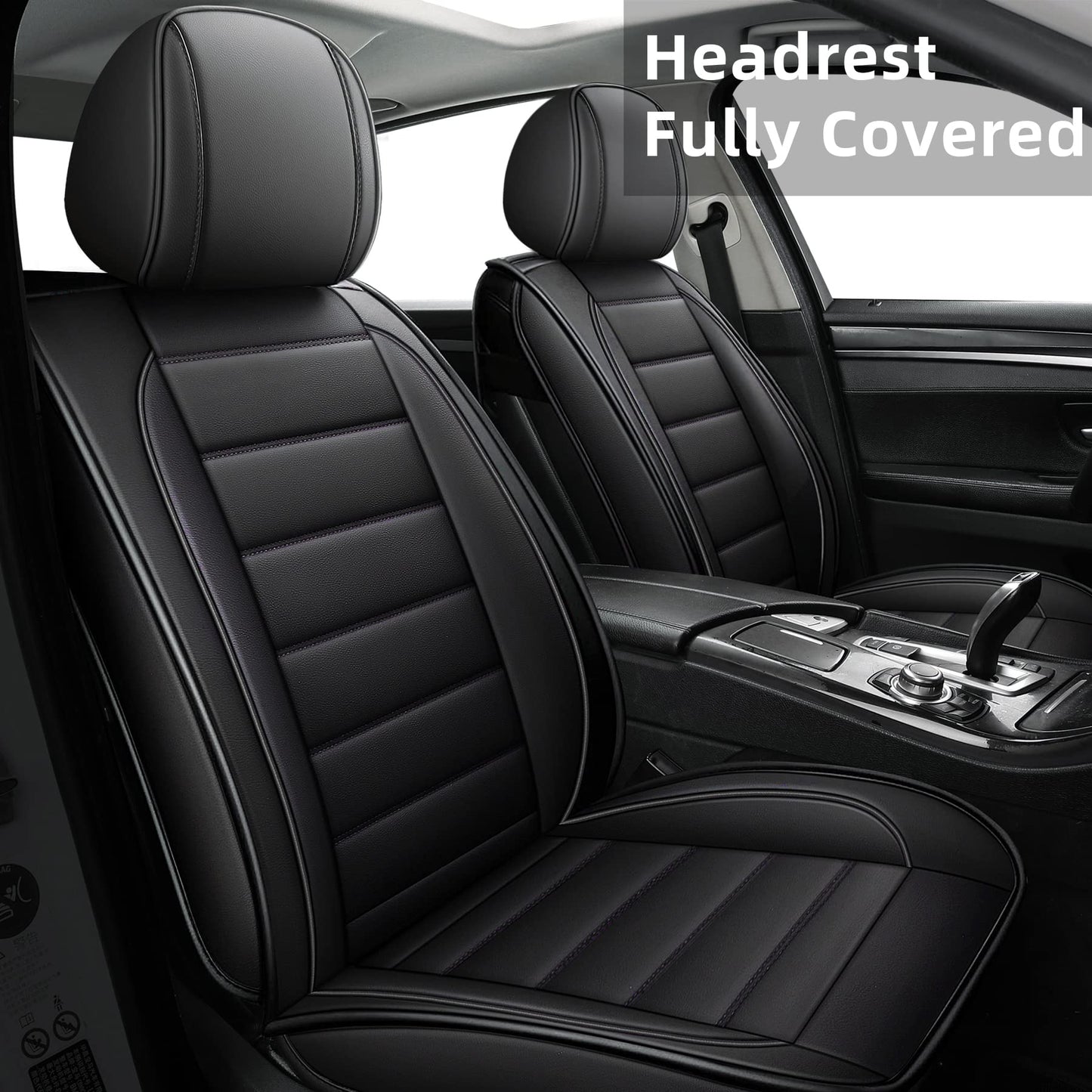 CAPITAUTO Universal Car Seat Covers Full Set - Waterproof Faux Leather, Airbag-Safe Design, Fit for Cars/SUVs/Trucks, 5-Seat Black Interior Accessories