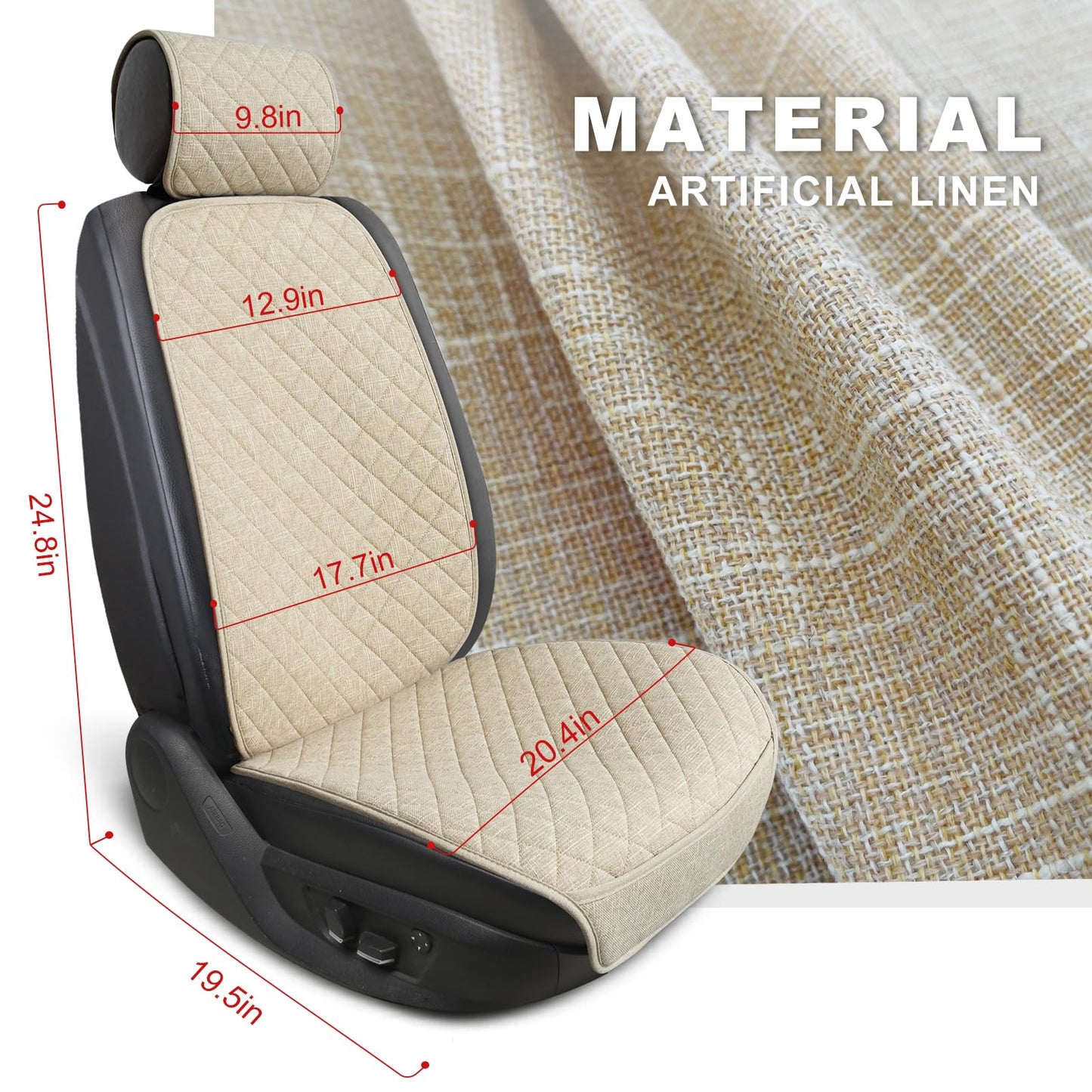 BOPUOVRE Linen Car Seat Covers Front Seat Covers Breathable Cloth Fabric Car Seat Protector - Universal Fit for Cars, Vans, SUVs, Trucks - 2 Units - Beige