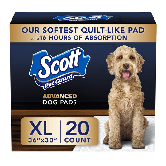 Scott Pet Guard Advanced Dog Pads - Training for Puppies, Medium & Large Dogs - 16 Hour Absorbency with Odor Control - Softest Quilted Pee Pads - XL - 30" x 36" - 20 Pack