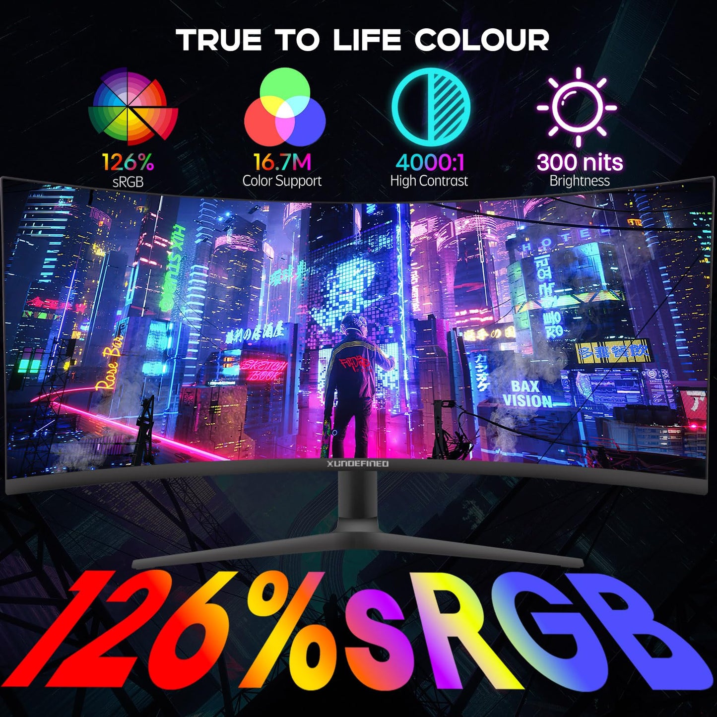 34 Inch Curved Monitor with Speaker, 180Hz UWQHD 3440x1440 Ultrawide Curved Gaming Monitor Split Screen, 4000：1 Contrast, sRGB 126%, FreeSync & G-SYNC, HDMI, DisplayPort, VESA, Height/Tilt/Swivel